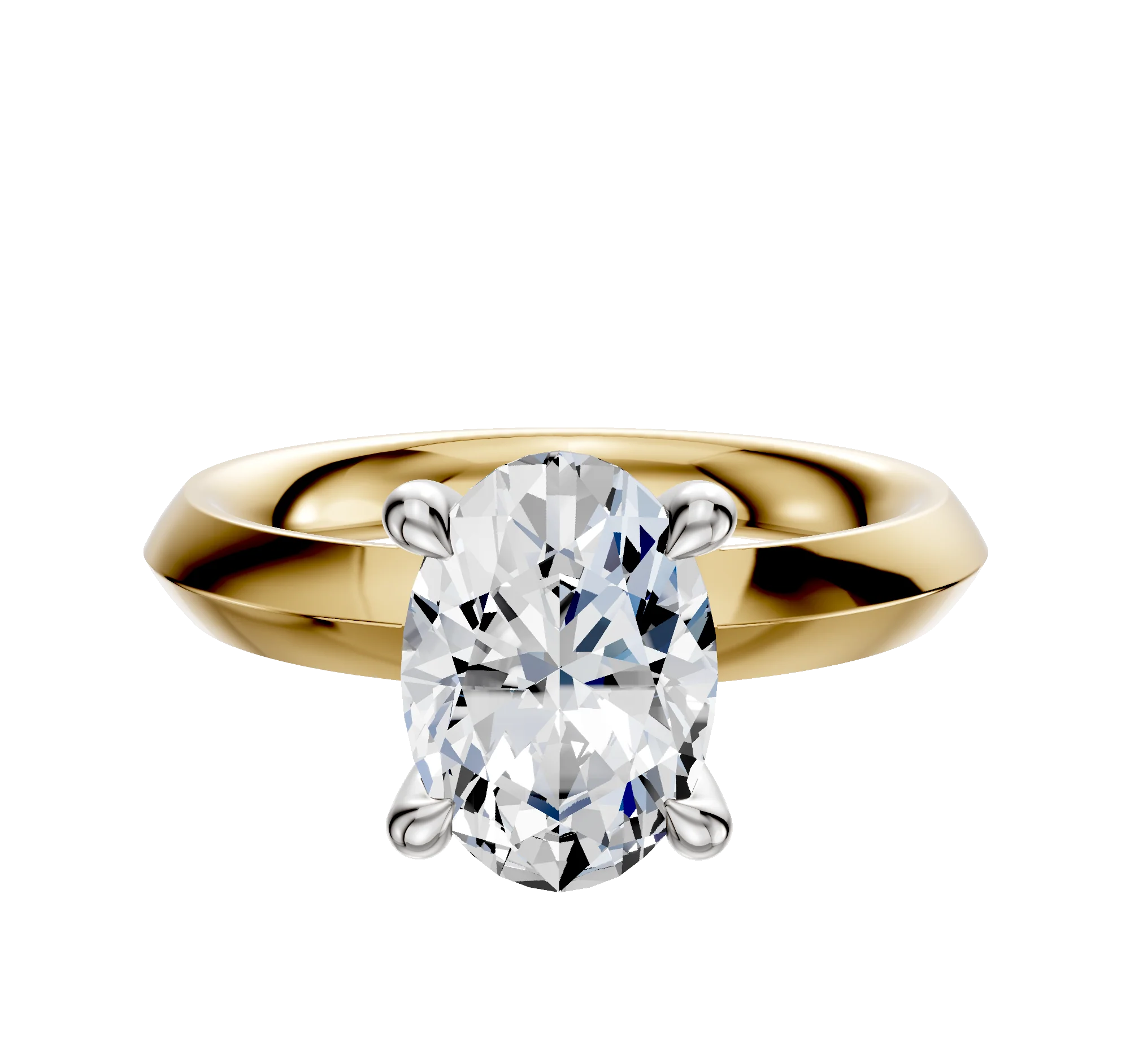 14K Two Tone 4 Prong Hidden Halo Classic Knife Edge 3.0mm Engagement Ring