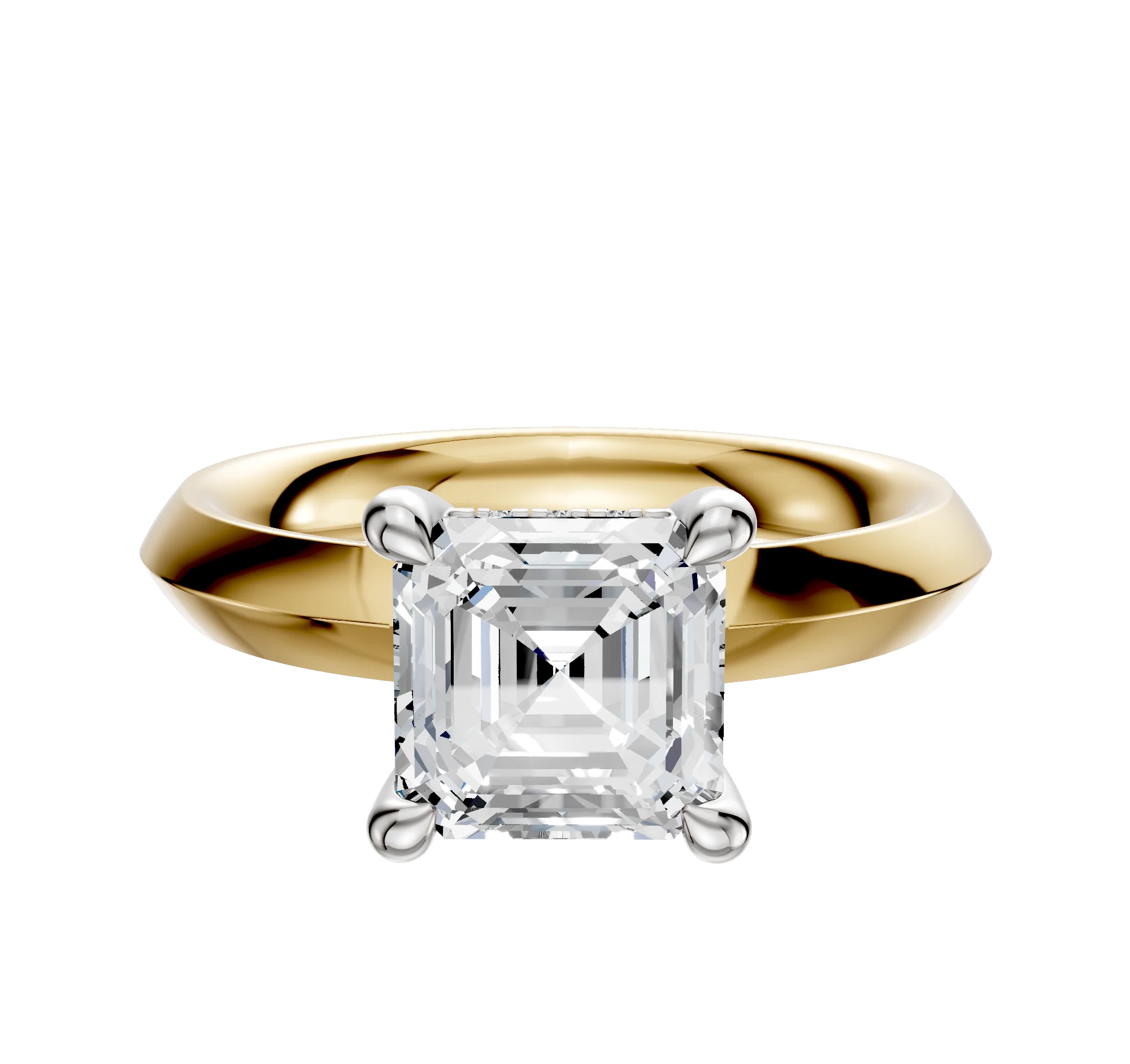 14K Two Tone 4 Prong Hidden Halo Classic Knife Edge 3.0mm Engagement Ring
