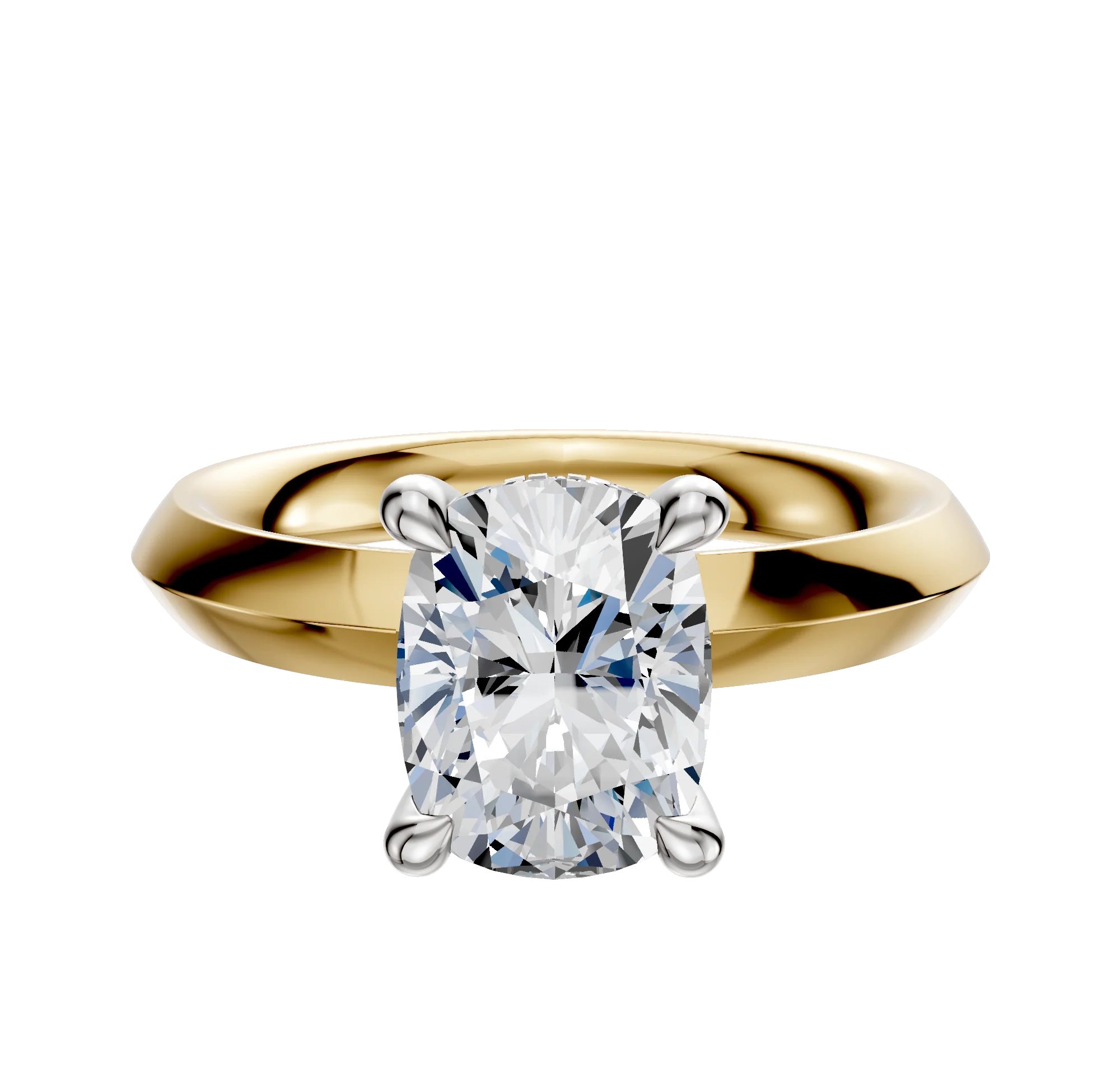 14K Two Tone 4 Prong Hidden Halo Classic Knife Edge 3.0mm Engagement Ring