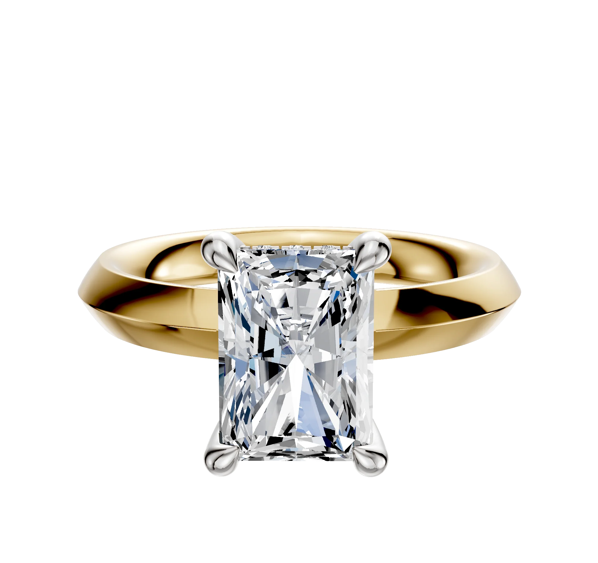 14K Two Tone 4 Prong Hidden Halo Classic Knife Edge 3.0mm Engagement Ring