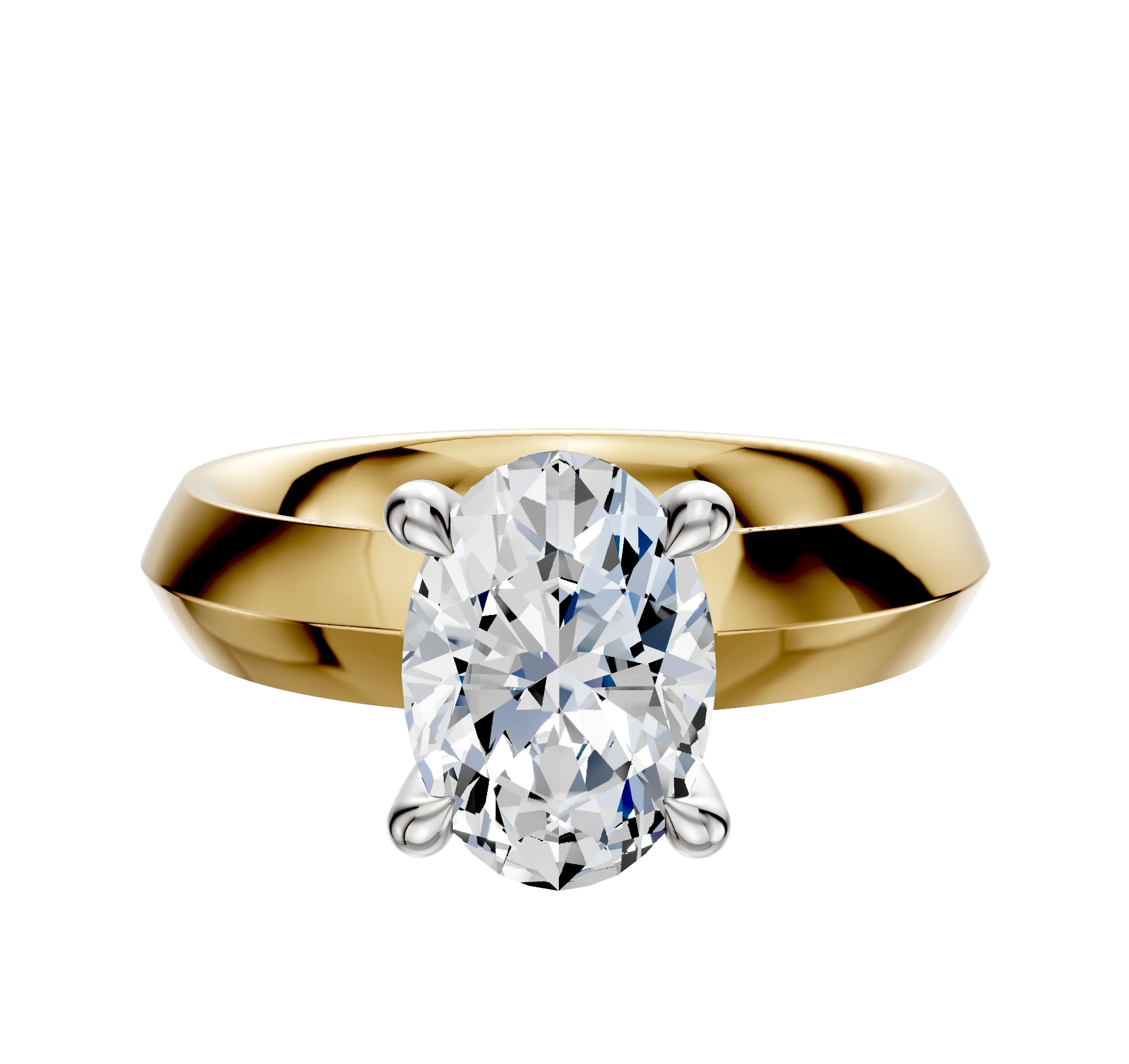 14K Two Tone 4 Prong Hidden Halo Classic Knife Edge 4.0mm Engagement Ring
