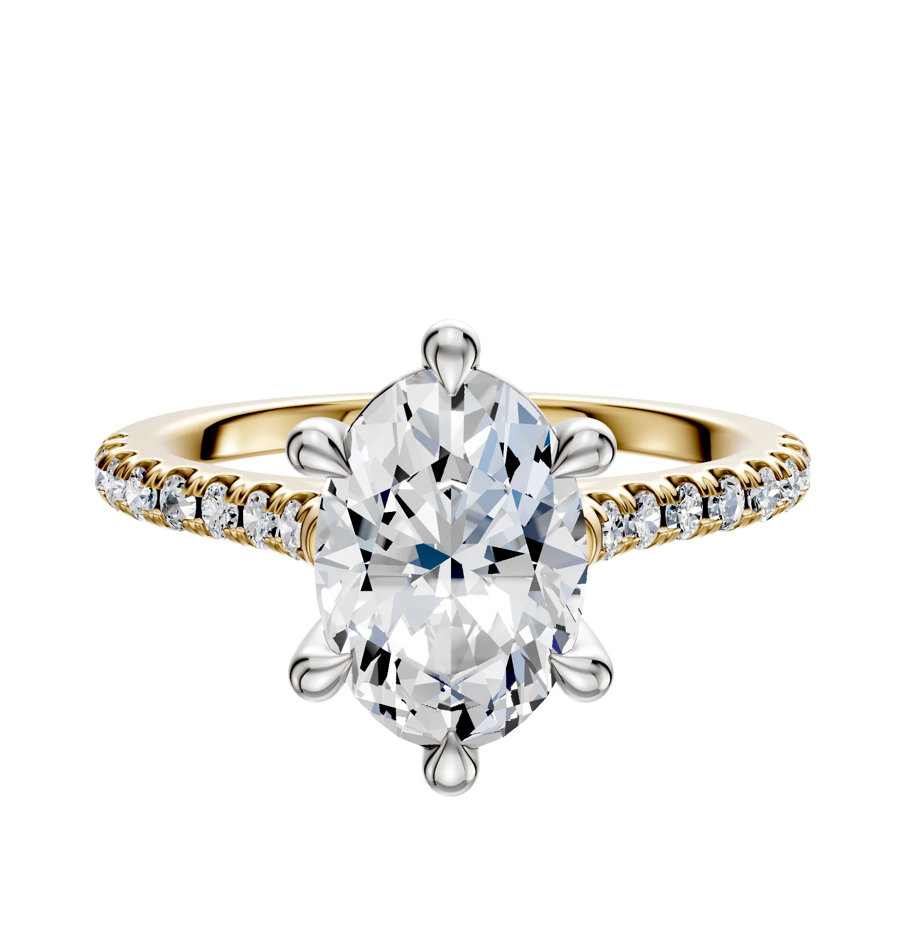 14K Two Tone 6 Prong Basket Cathedral Dome 1-Row-Pave 2.5mm Engagement Ring
