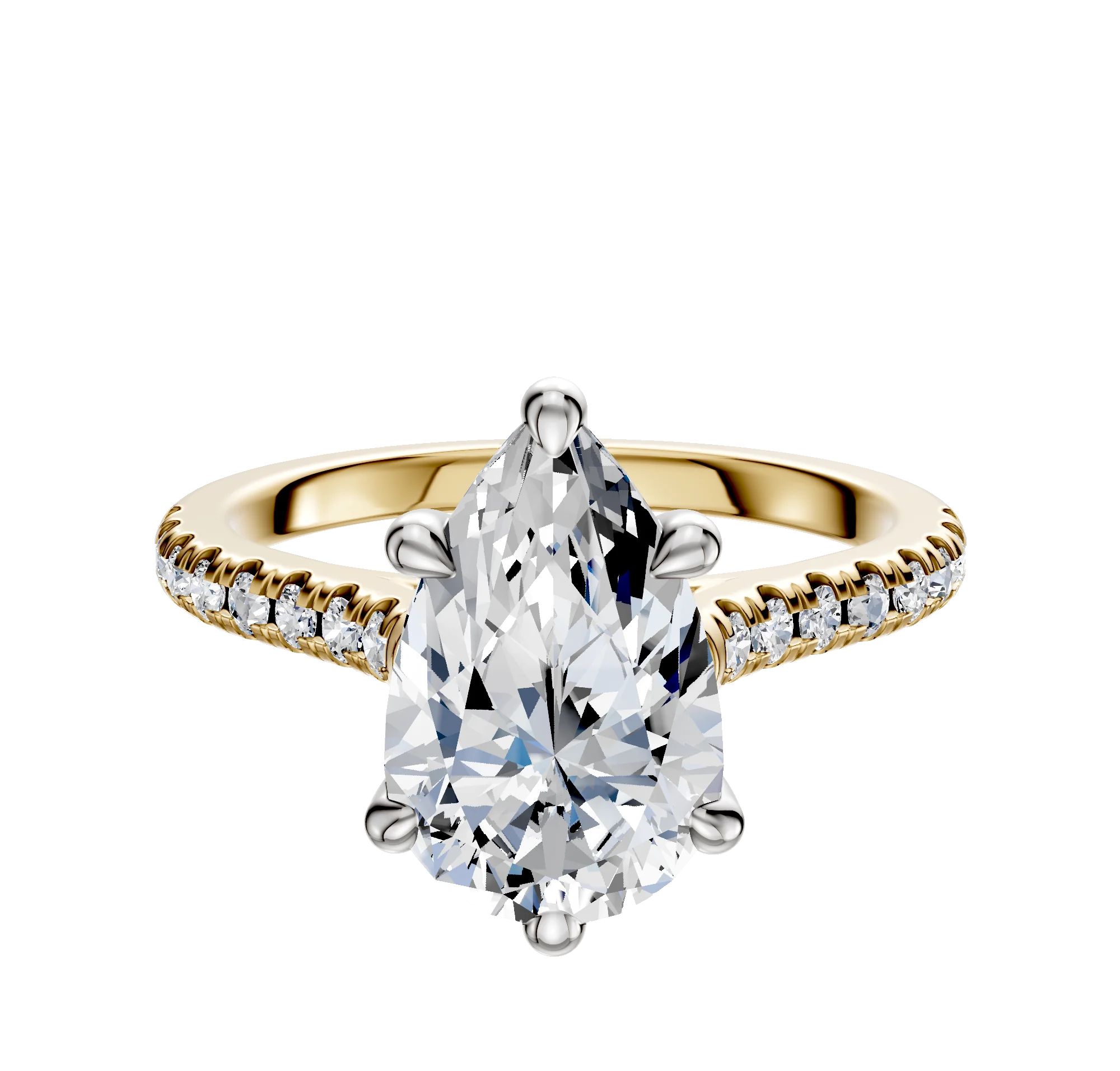 14K Two Tone 6 Prong Basket Cathedral Dome 1-Row-Pave 2.5mm Engagement Ring