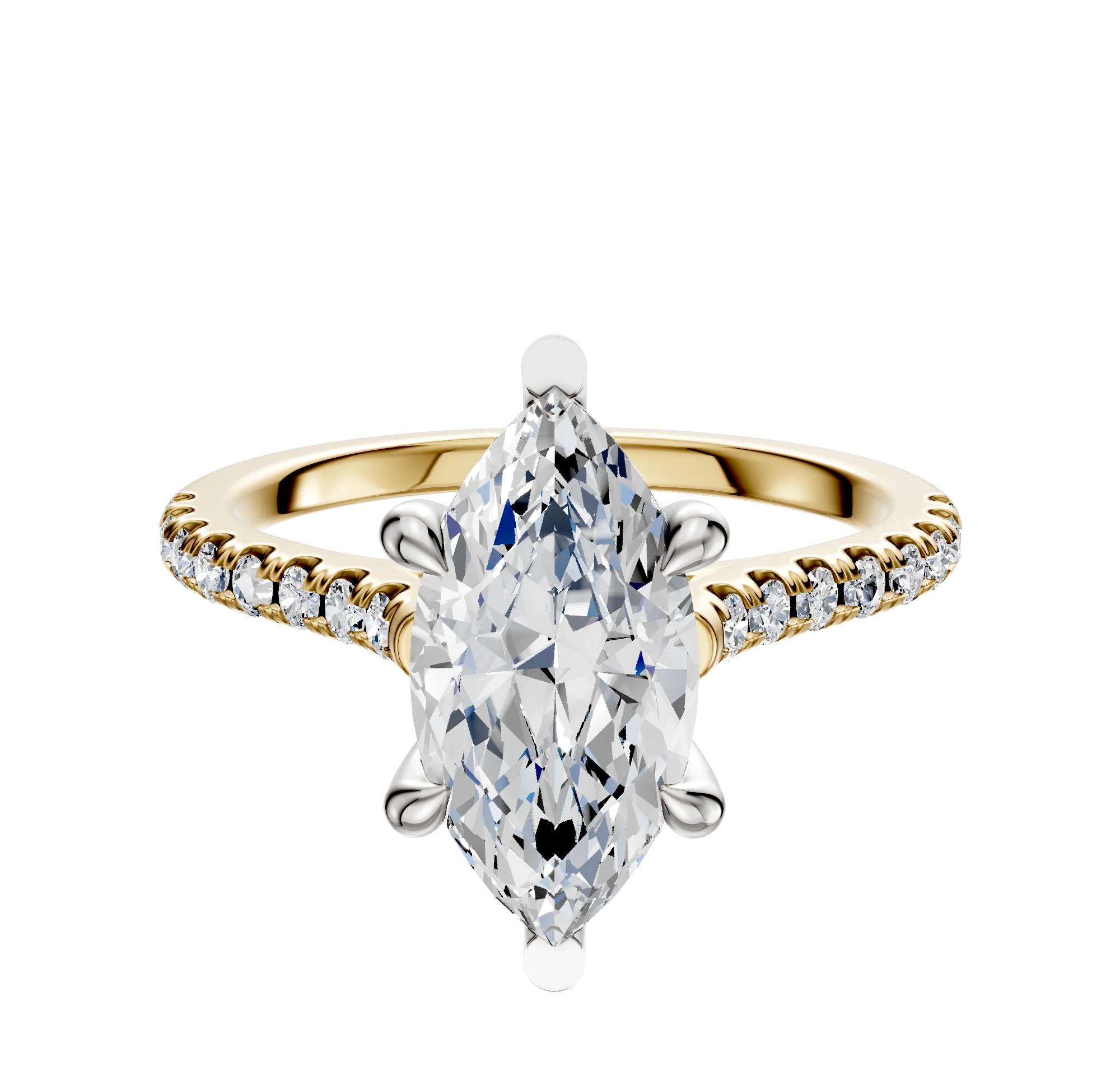 14K Two Tone 6 Prong Basket Cathedral Dome 1-Row-Pave 2.5mm Engagement Ring