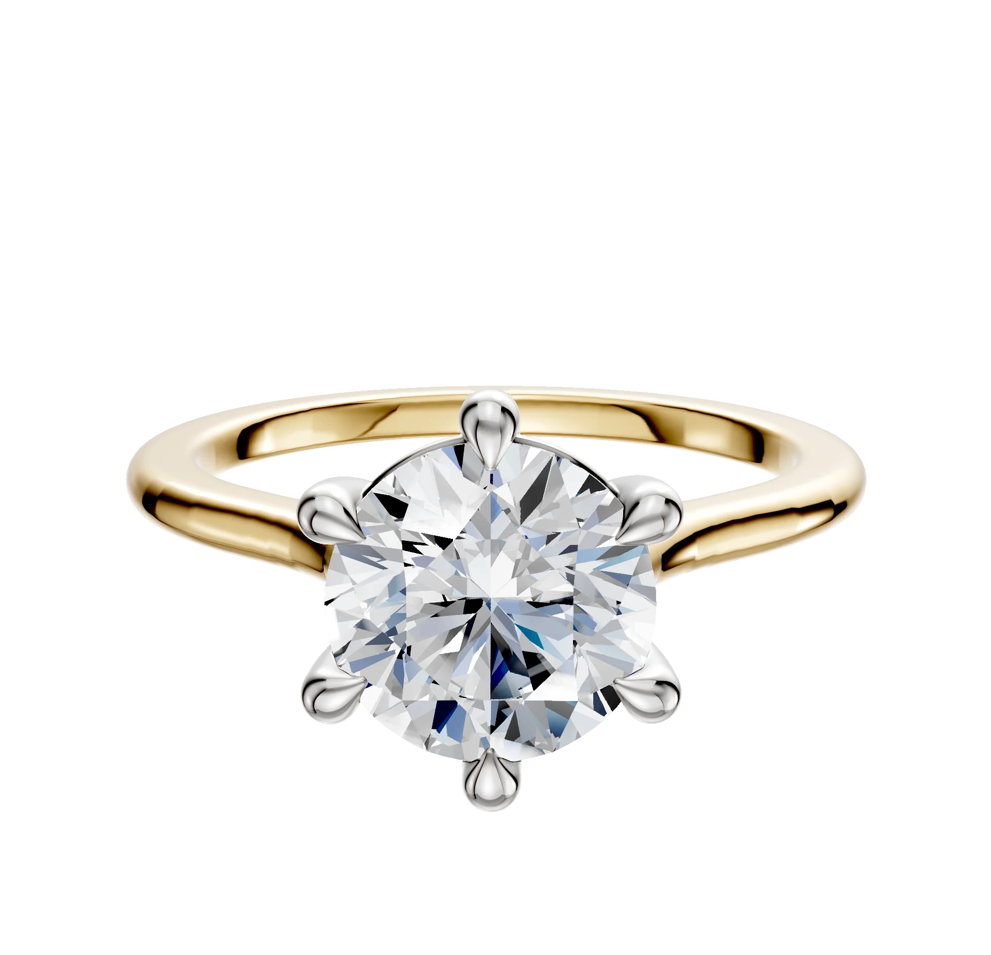 14K Two Tone 6 Prong Basket Cathedral Dome 1.5mm Engagement Ring