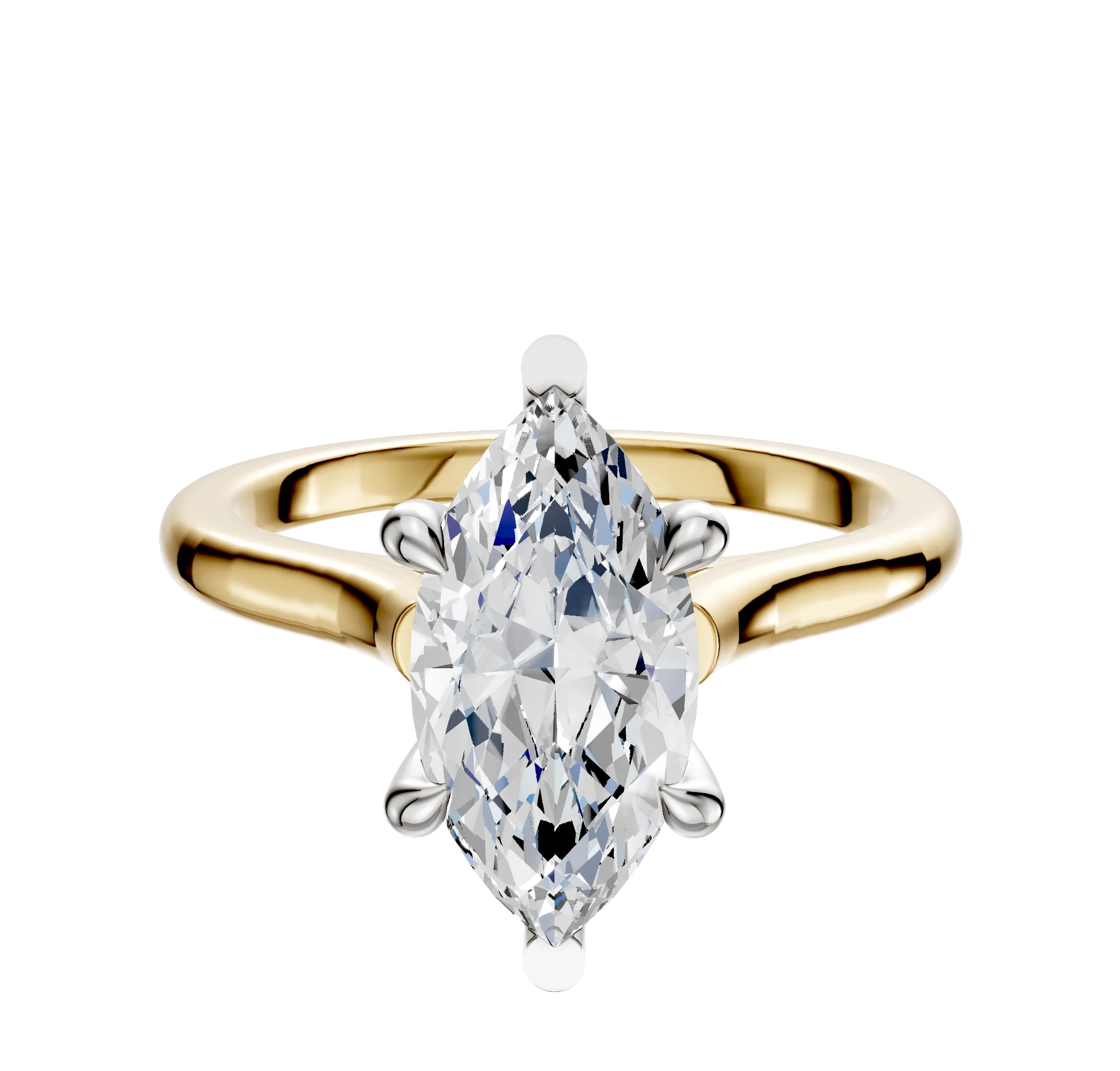14K Two Tone 6 Prong Basket Cathedral Dome 2.0mm Engagement Ring