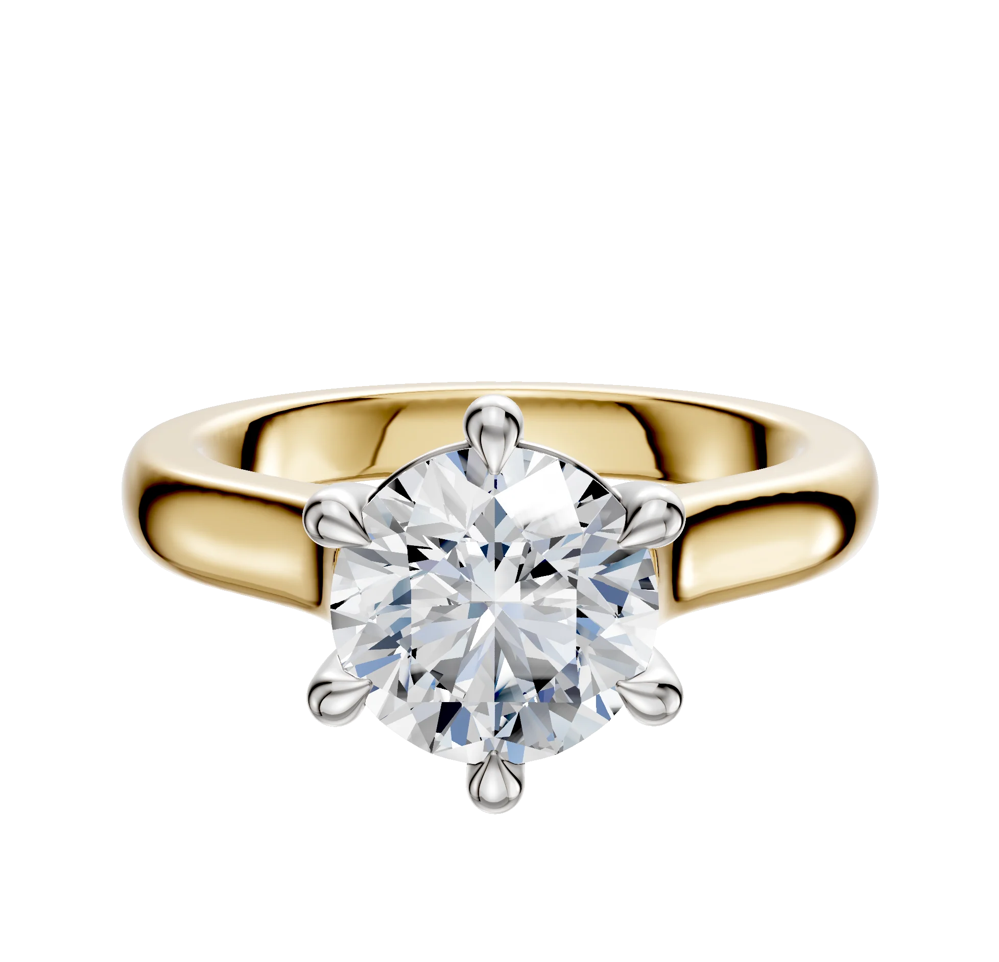 14K Two Tone 6 Prong Basket Cathedral Dome 3.0mm Engagement Ring