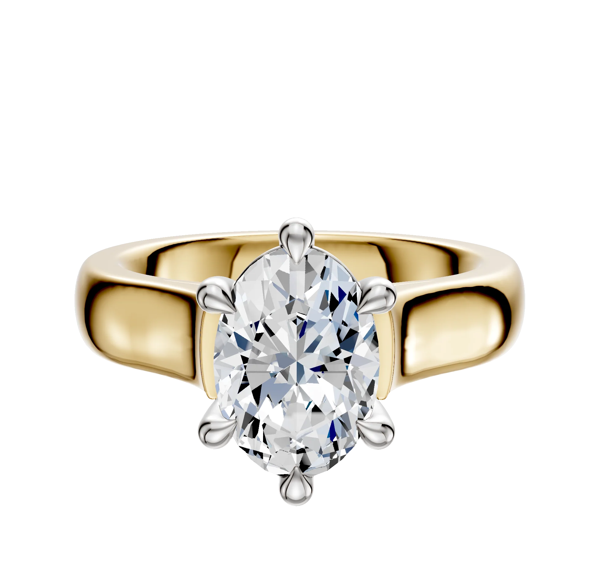 14K Two Tone 6 Prong Basket Cathedral Dome 4.0mm Engagement Ring