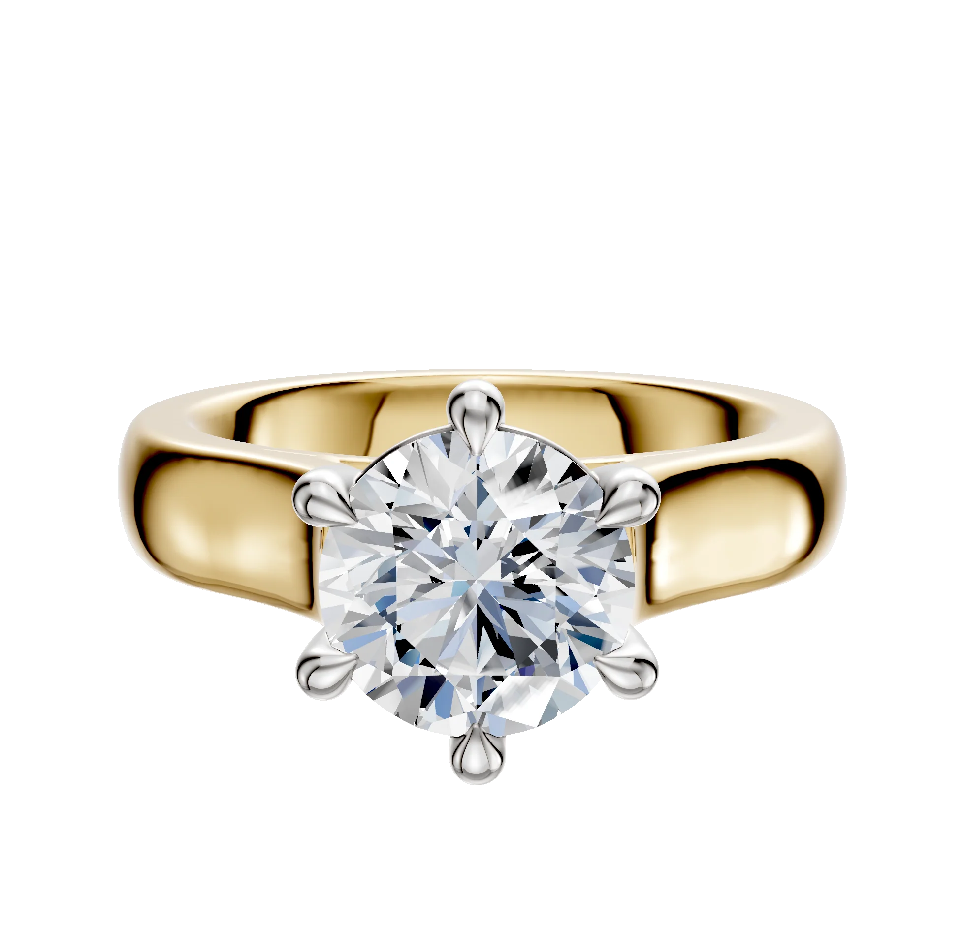 14K Two Tone 6 Prong Basket Cathedral Dome 4.0mm Engagement Ring