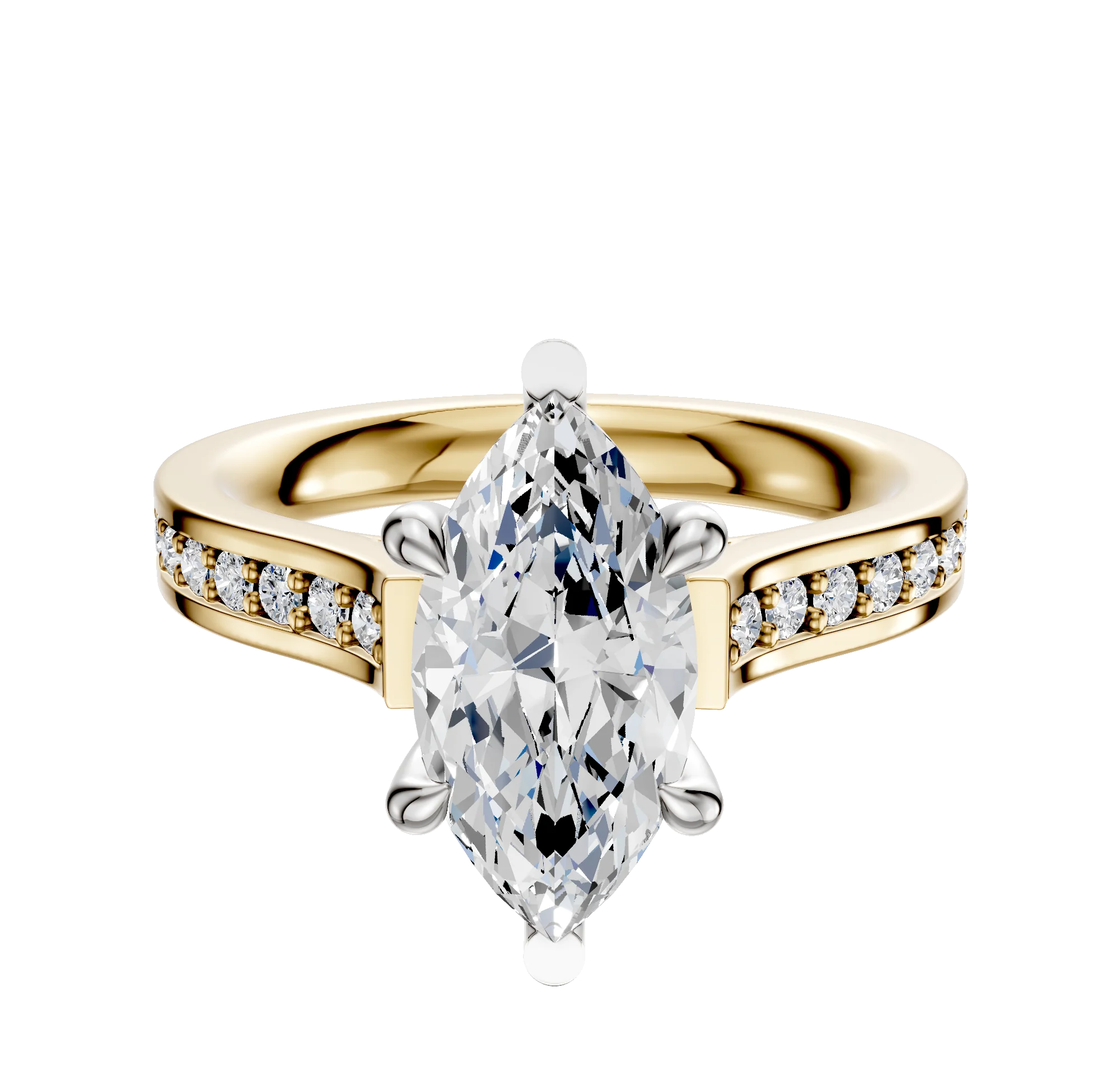 14K Two Tone 6 Prong Basket Cathedral Flat 1-Row-Pave 2.5mm Engagement Ring
