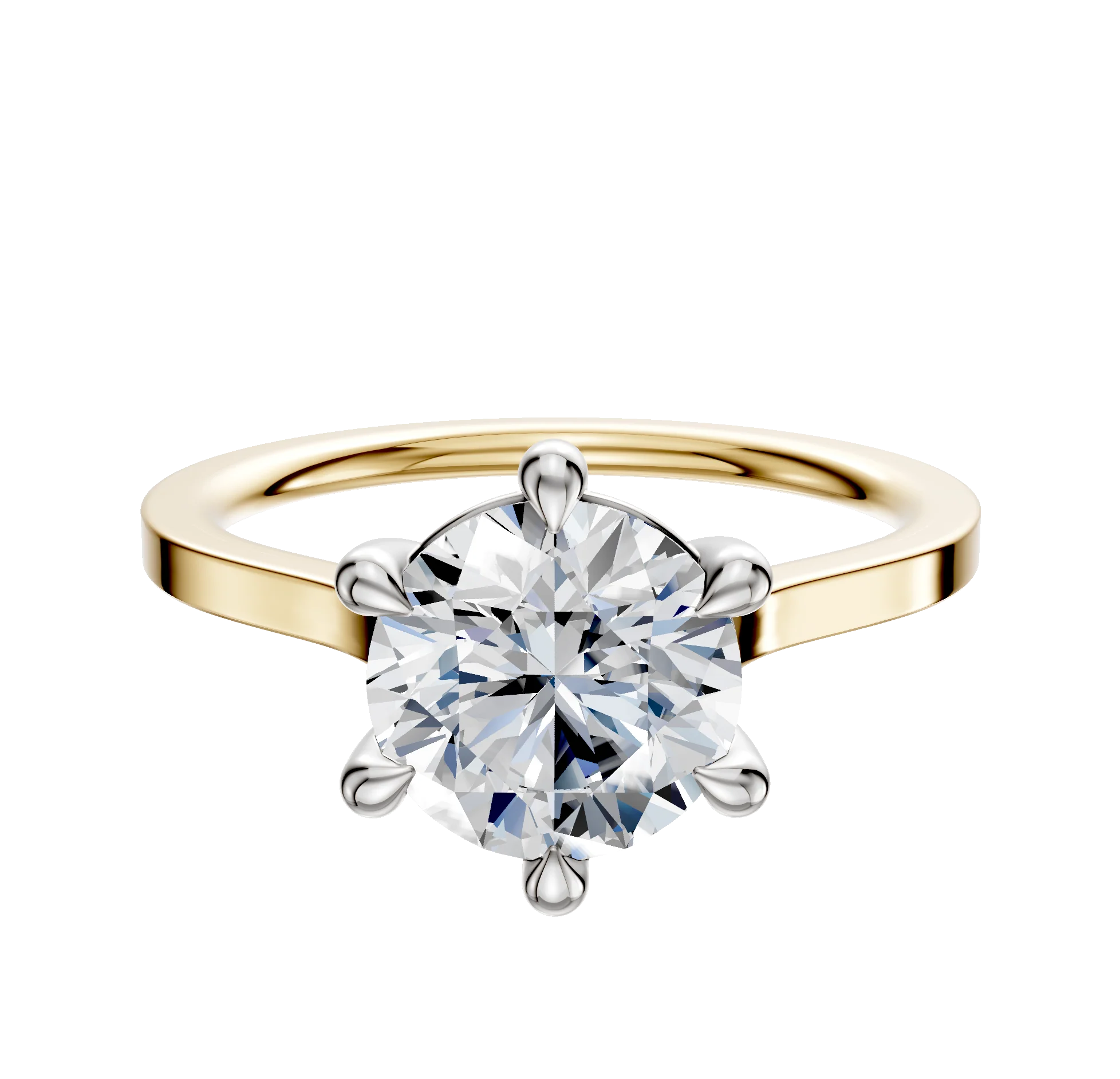 14K Two Tone 6 Prong Basket Cathedral Flat 1.5mm Engagement Ring