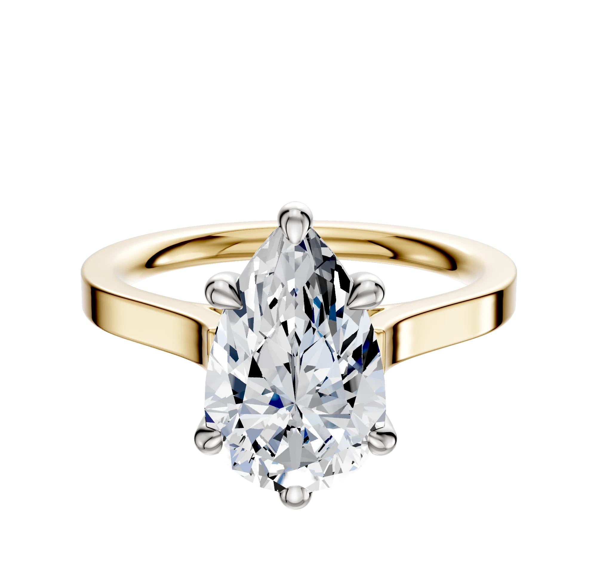 14K Two Tone 6 Prong Basket Cathedral Flat 2.0mm Engagement Ring