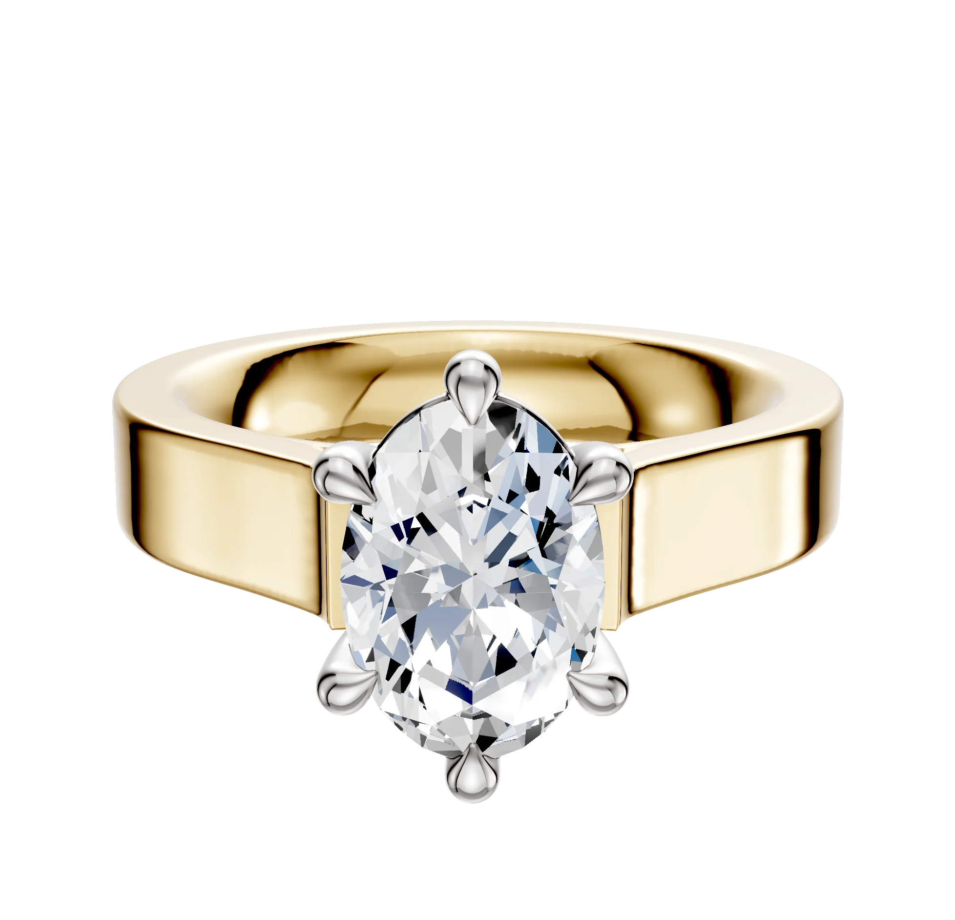 14K Two Tone 6 Prong Basket Cathedral Flat 4.0mm Engagement Ring