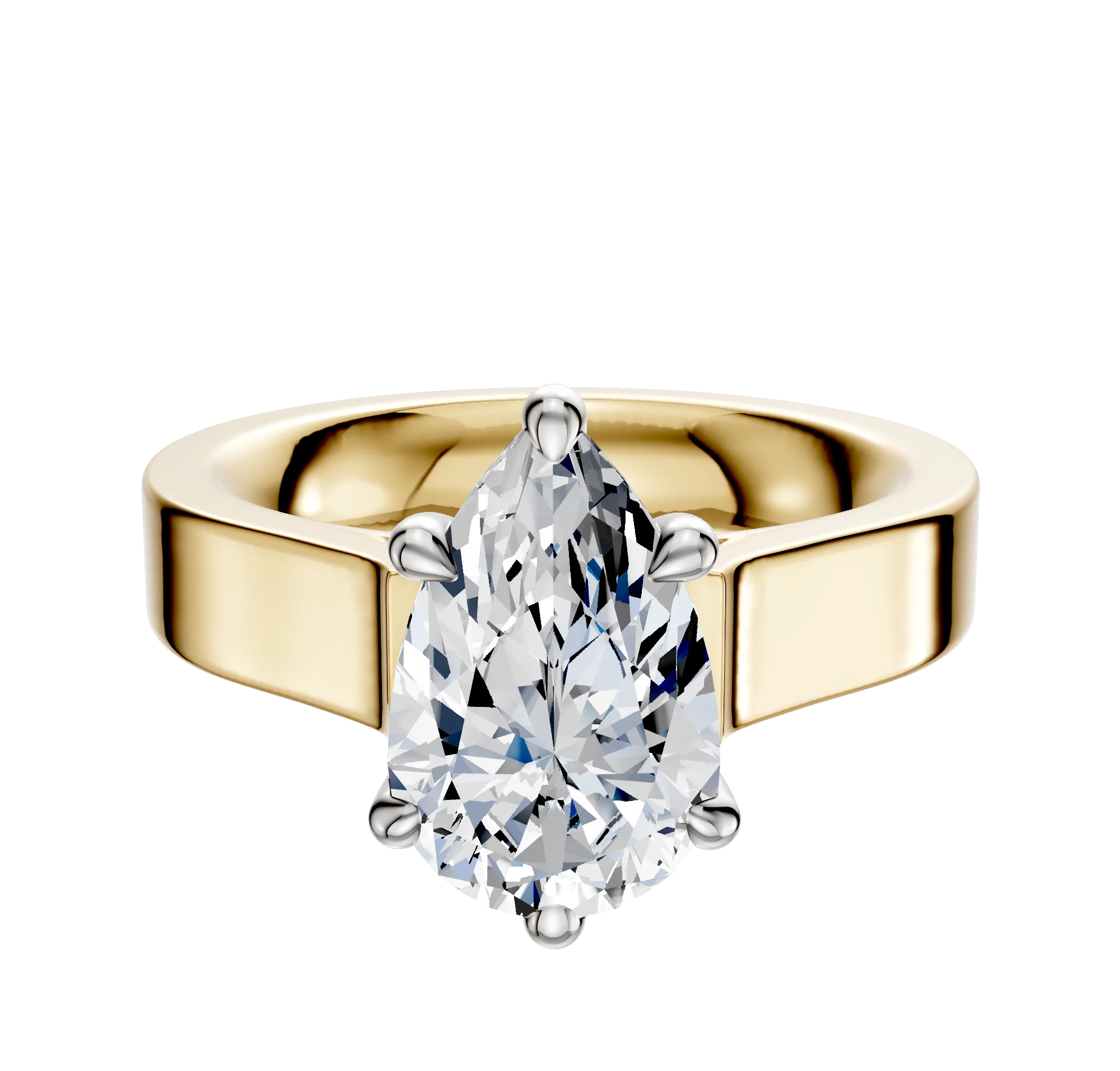 14K Two Tone 6 Prong Basket Cathedral Flat 4.0mm Engagement Ring