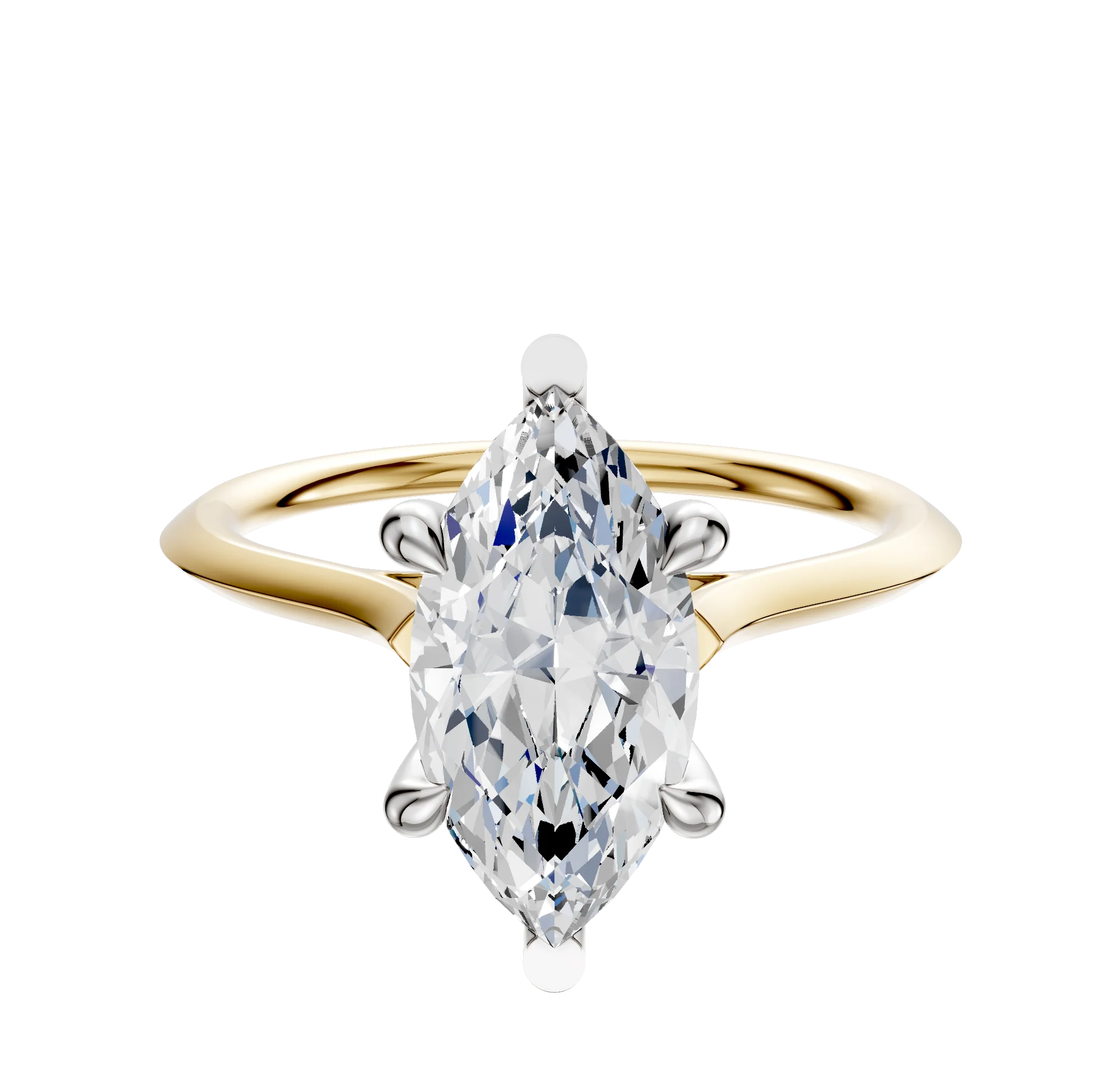14K Two Tone 6 Prong Basket Cathedral Knife Edge 1.5mm Engagement Ring
