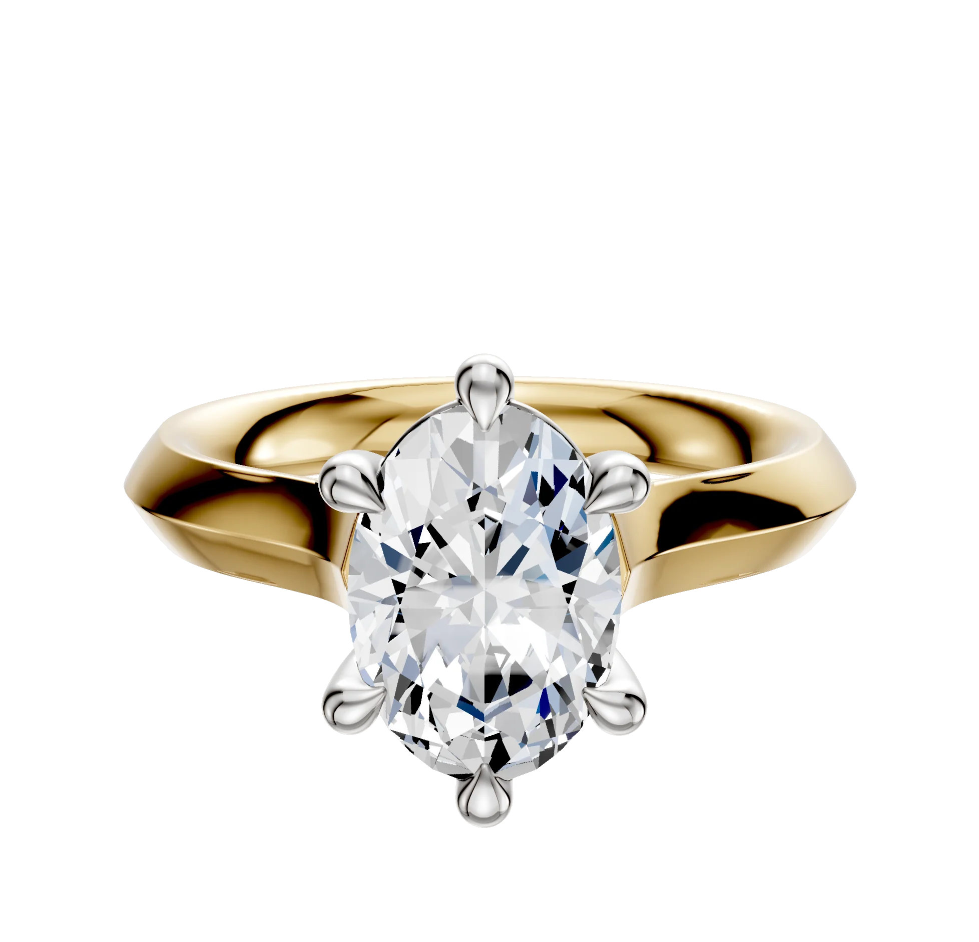 14K Two Tone 6 Prong Basket Cathedral Knife Edge 3.0mm Engagement Ring