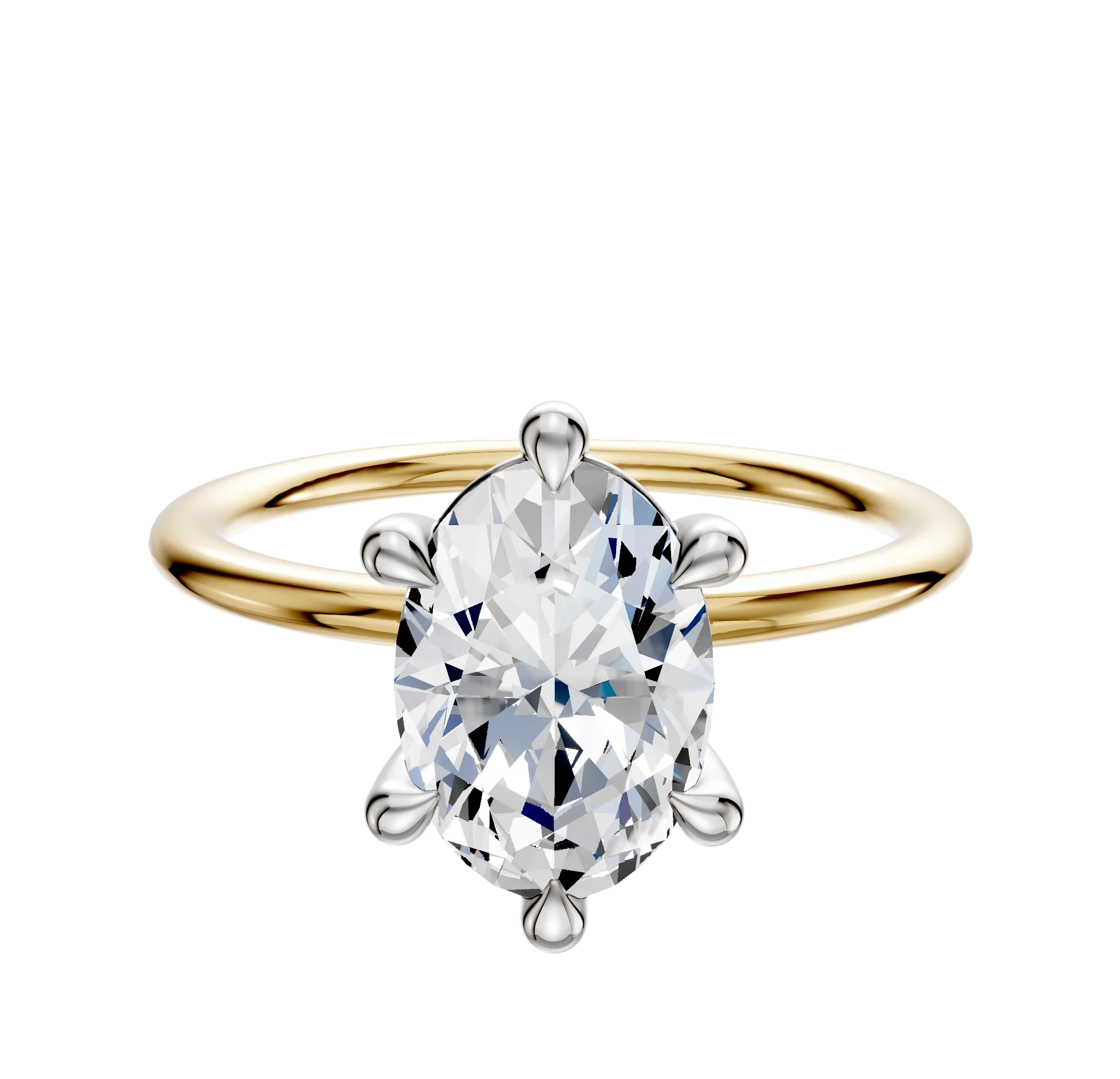 14K Two Tone 6 Prong Basket Classic Dome 1.5mm Engagement Ring