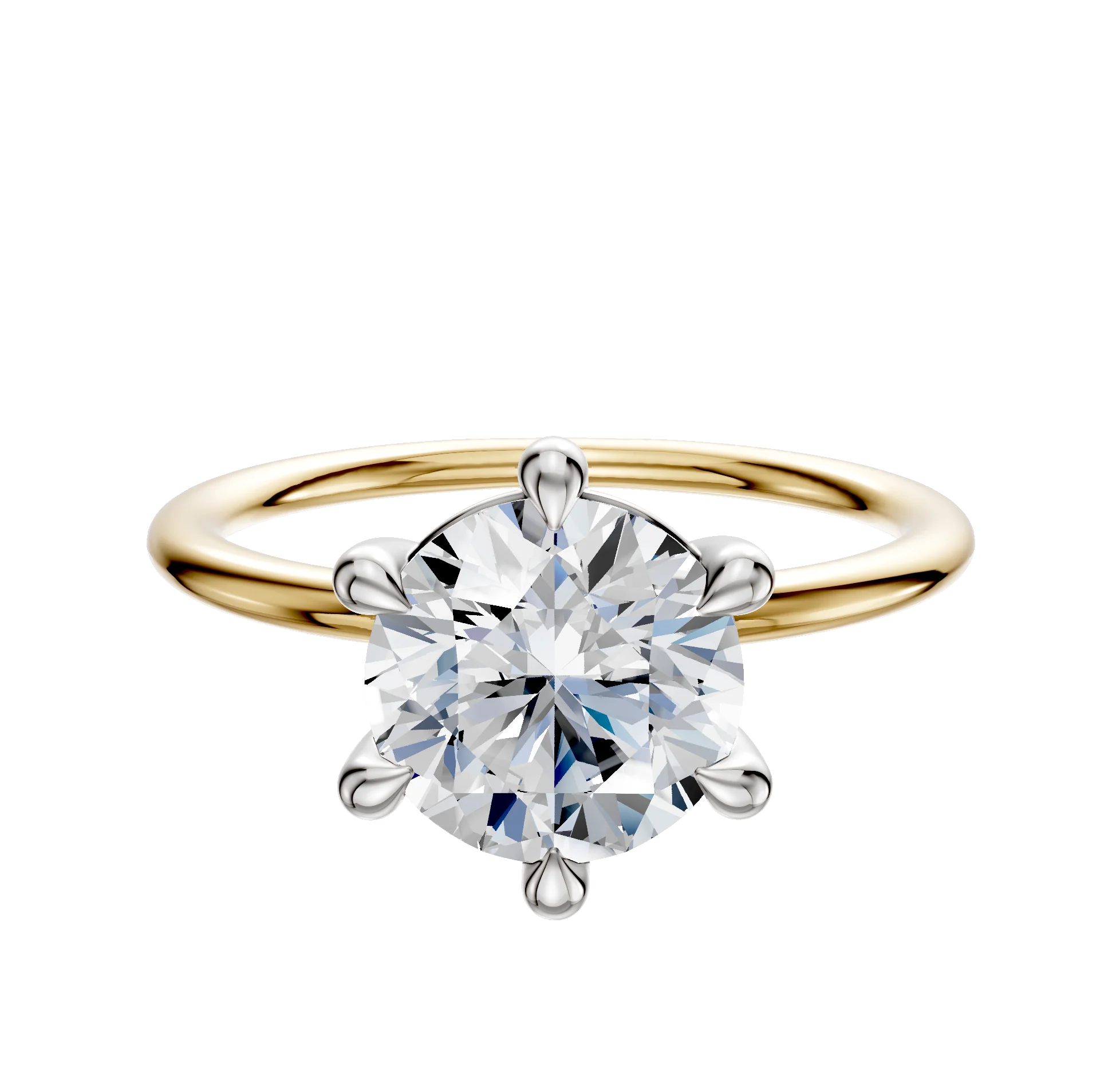 14K Two Tone 6 Prong Basket Classic Dome 1.5mm Engagement Ring