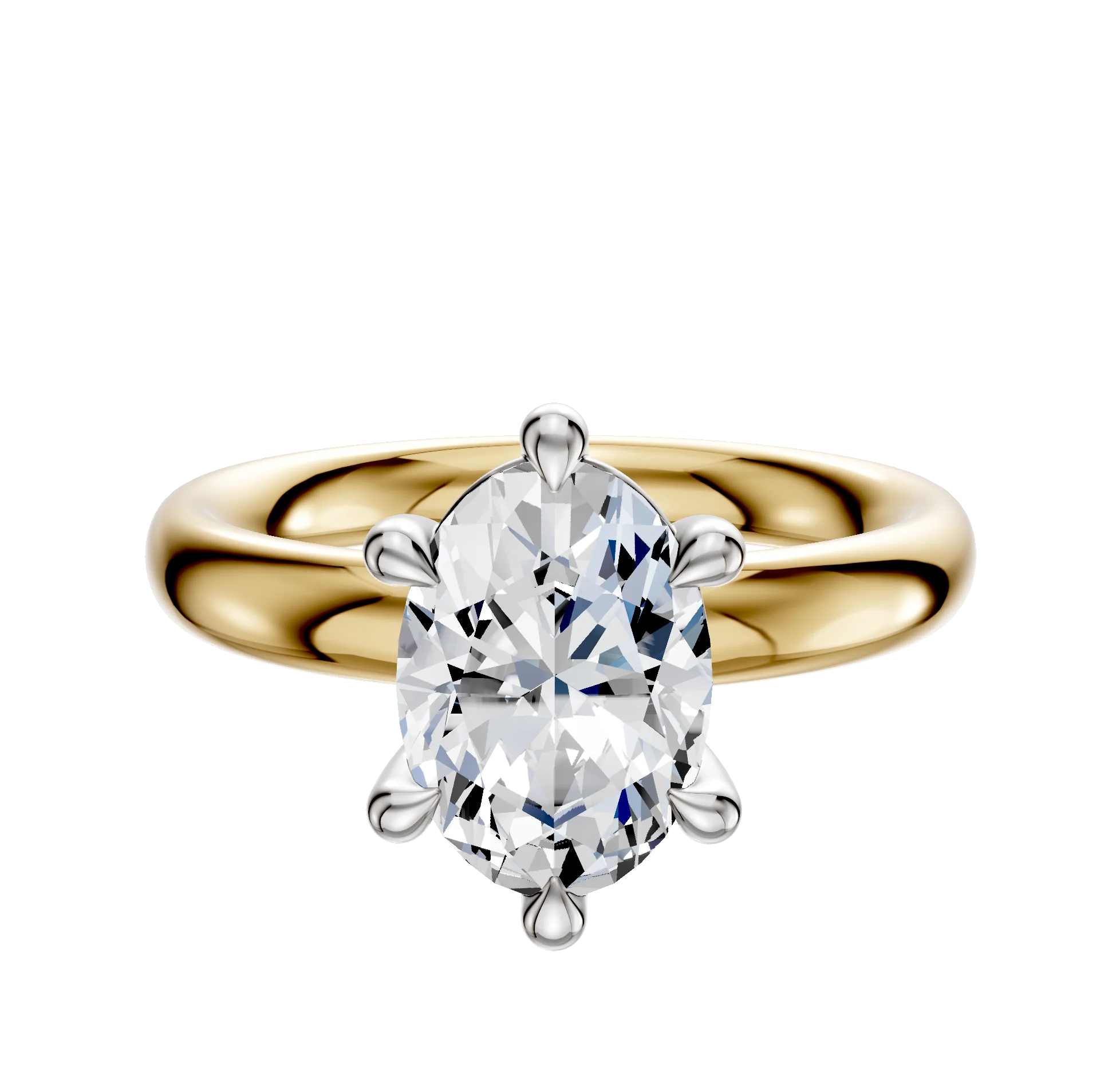 14K Two Tone 6 Prong Basket Classic Dome 3.0mm Engagement Ring