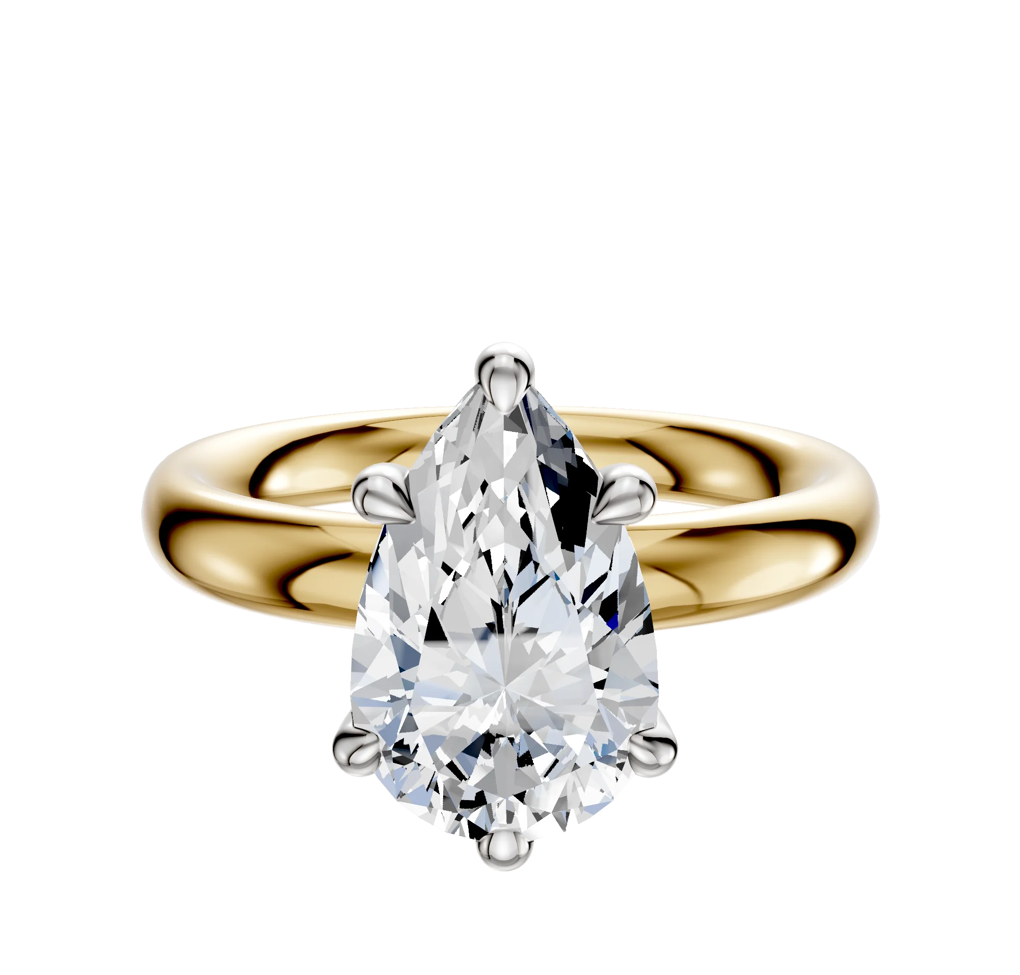 14K Two Tone 6 Prong Basket Classic Dome 3.0mm Engagement Ring