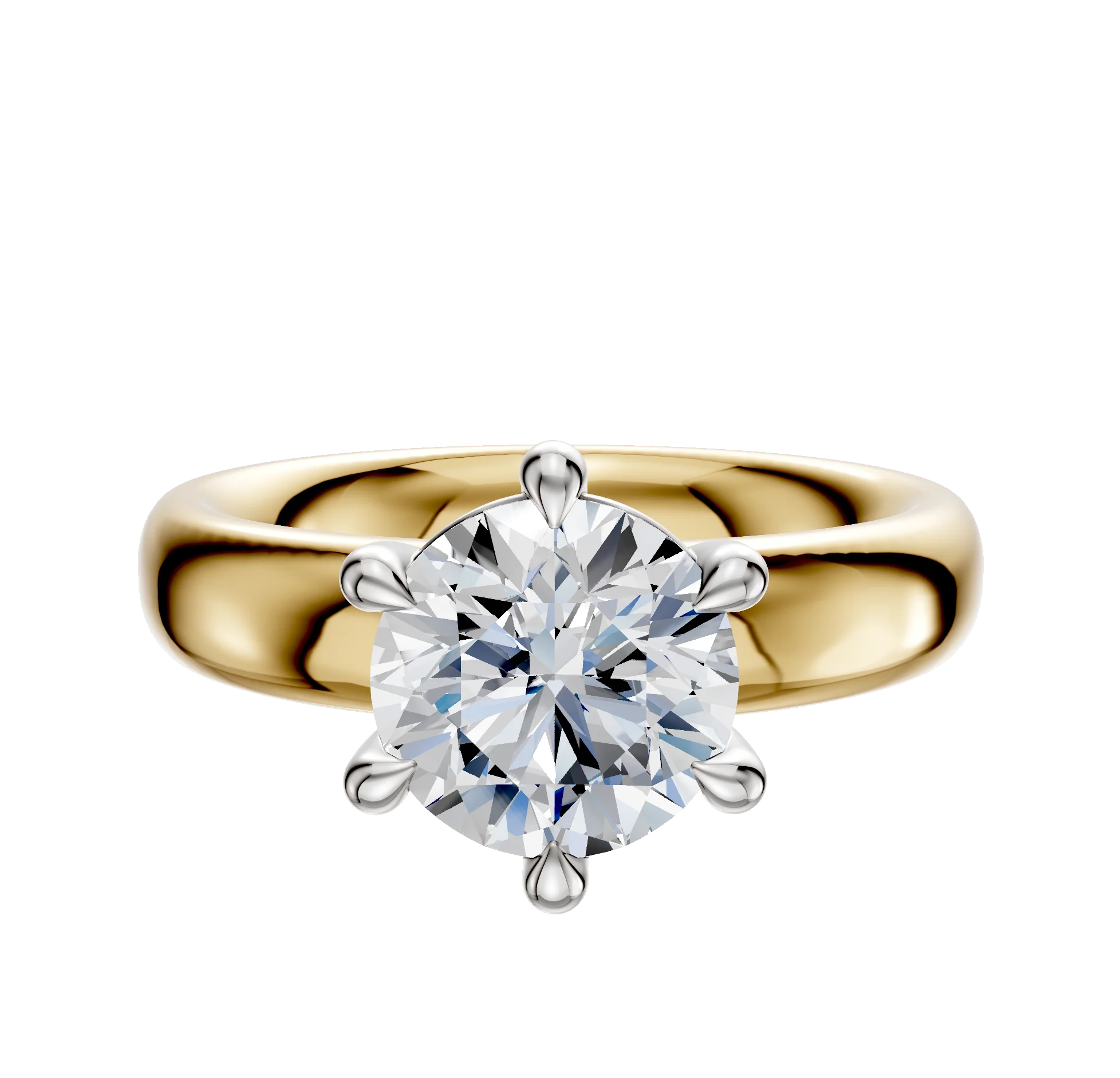 14K Two Tone 6 Prong Basket Classic Dome 4.0mm Engagement Ring