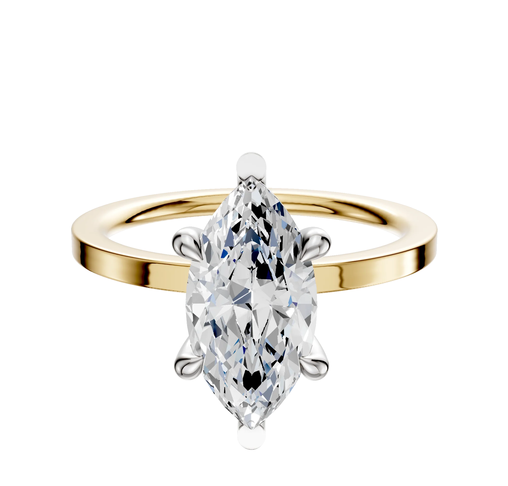 14K Two Tone 6 Prong Basket Classic Flat 1.5mm Engagement Ring
