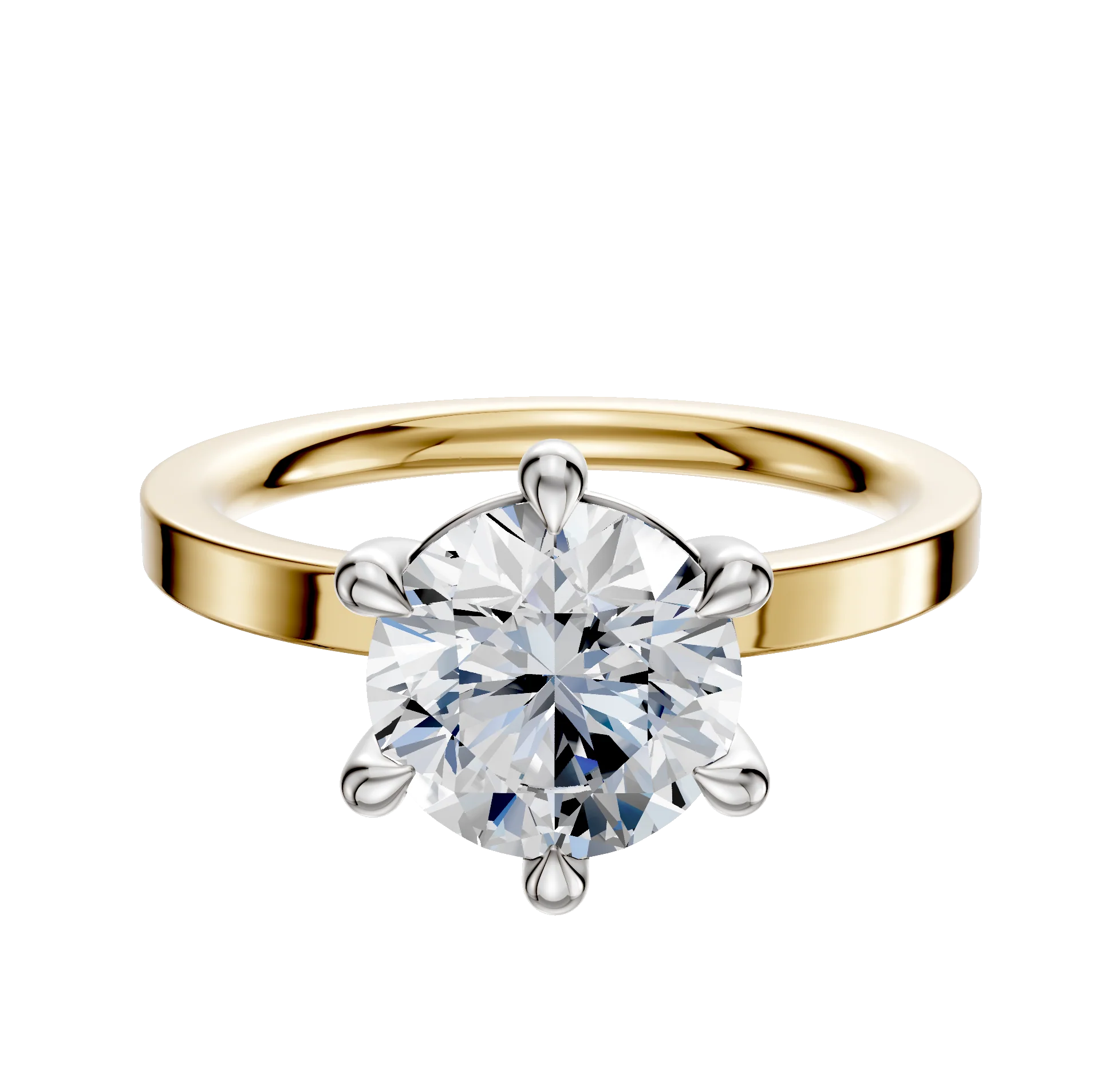 14K Two Tone 6 Prong Basket Classic Flat 2.0mm Engagement Ring