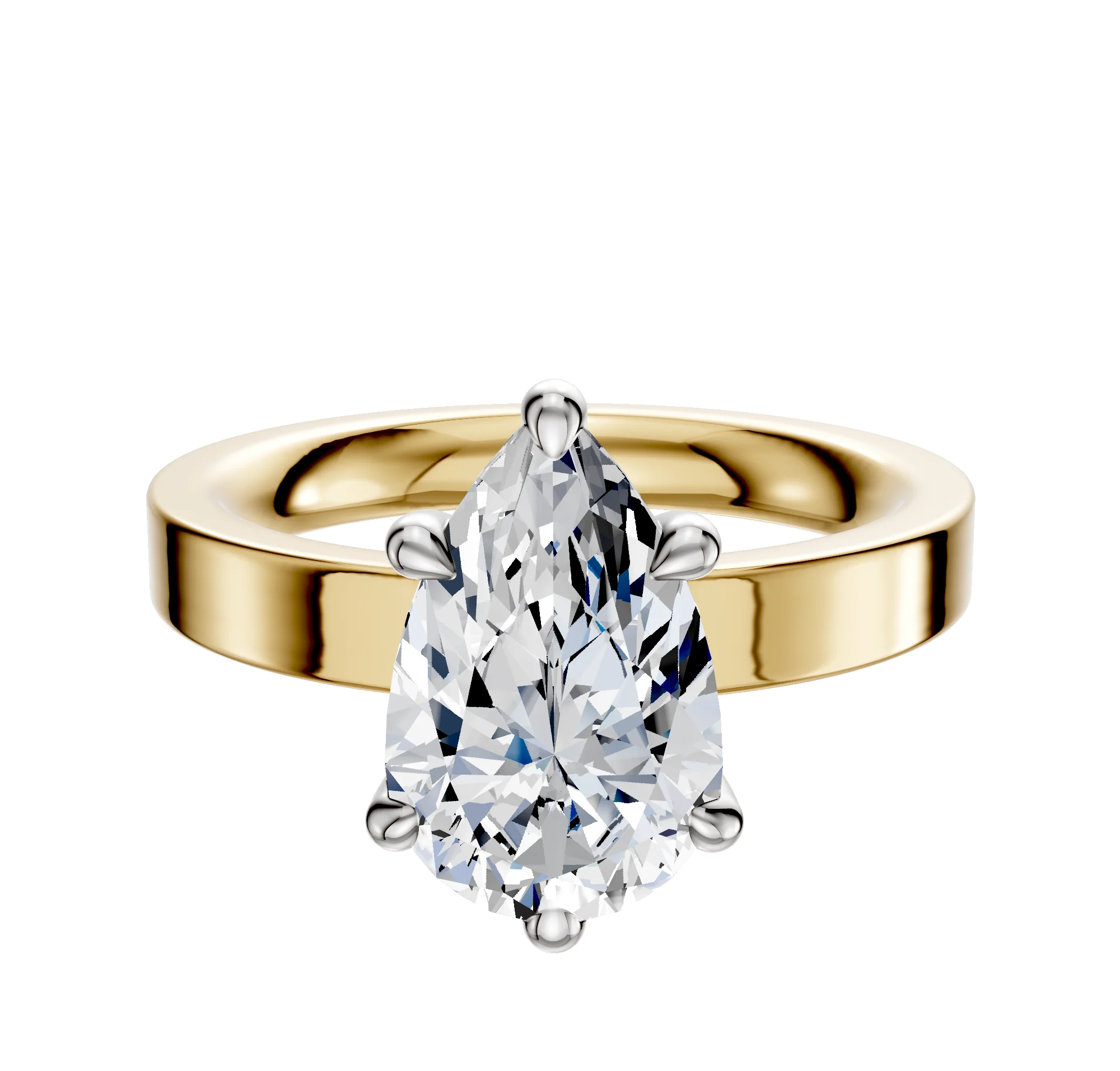 14K Two Tone 6 Prong Basket Classic Flat 3.0mm Engagement Ring