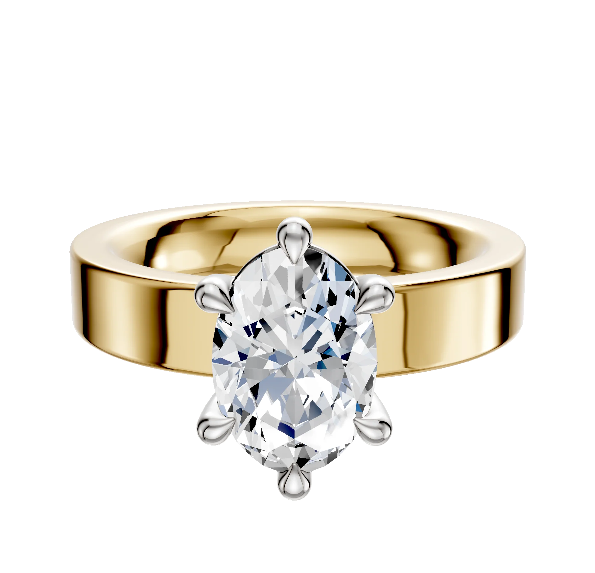 14K Two Tone 6 Prong Basket Classic Flat 4.0mm Engagement Ring