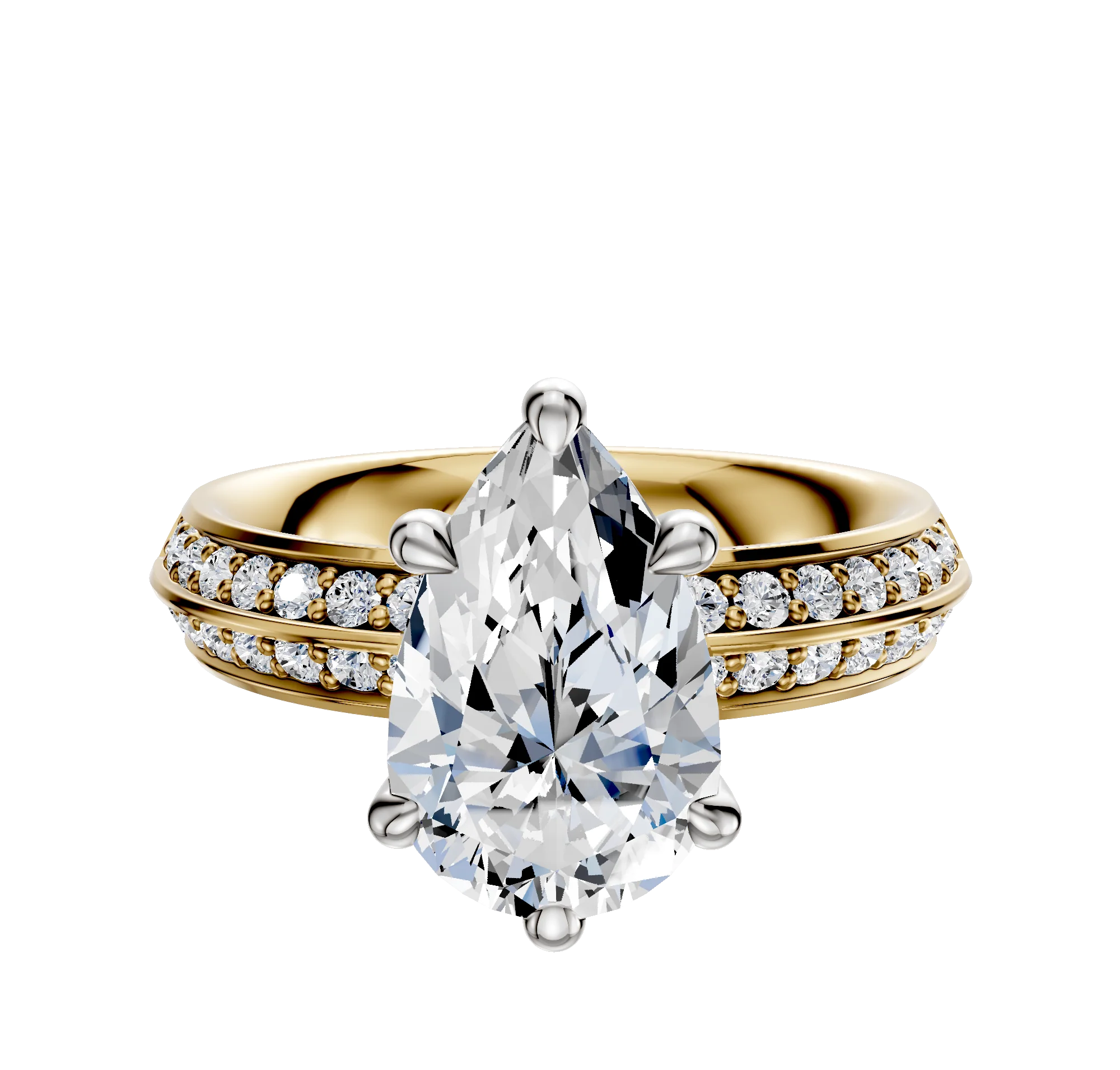 14K Two Tone 6 Prong Basket Classic Knife Edge 1-Row-Pave 2.5mm Engagement Ring
