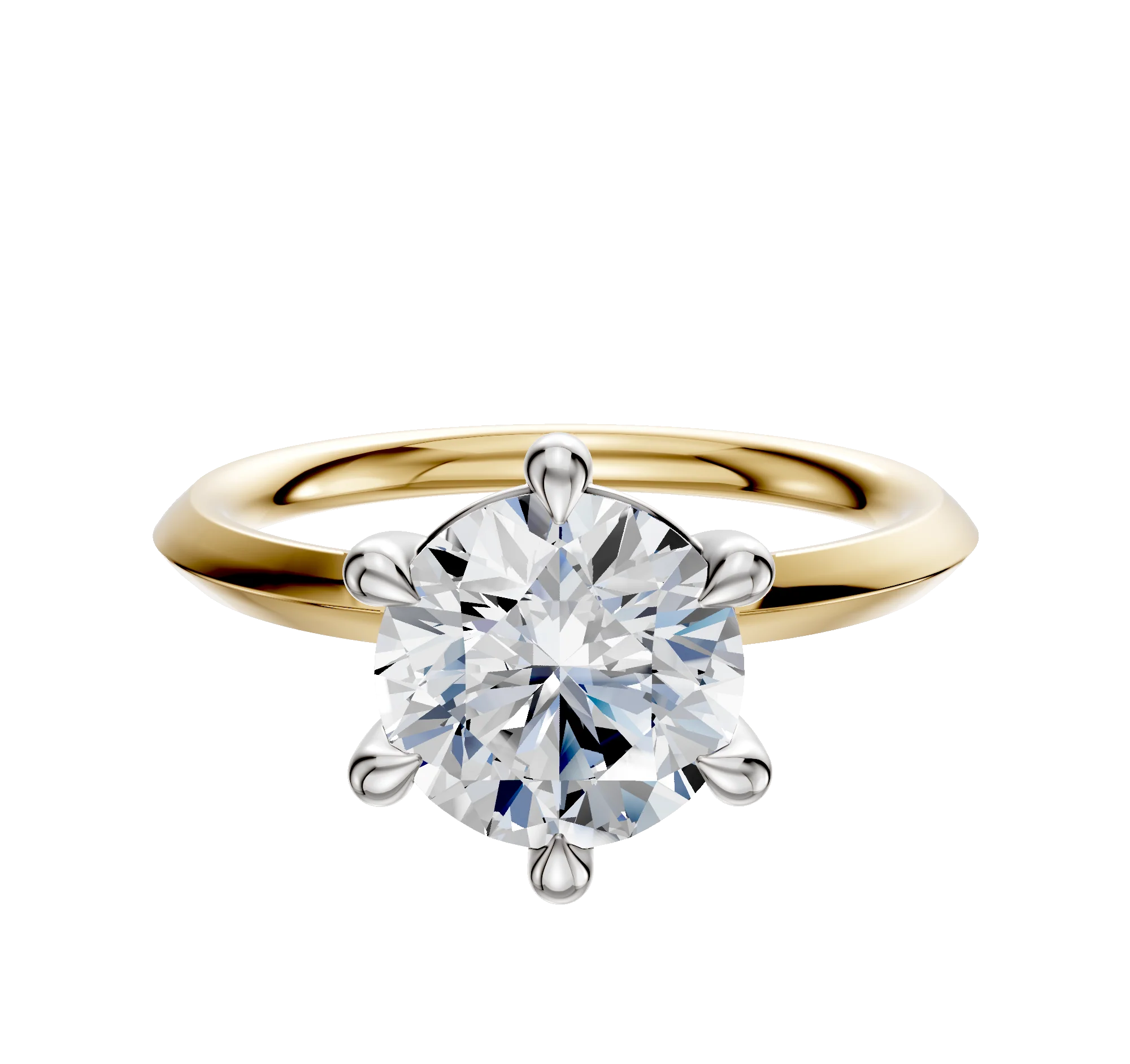 14K Two Tone 6 Prong Basket Classic Knife Edge 2.0mm Engagement Ring