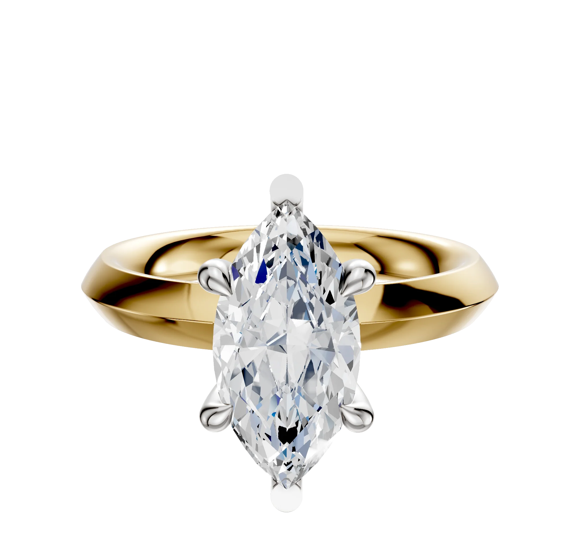 14K Two Tone 6 Prong Basket Classic Knife Edge 3.0mm Engagement Ring