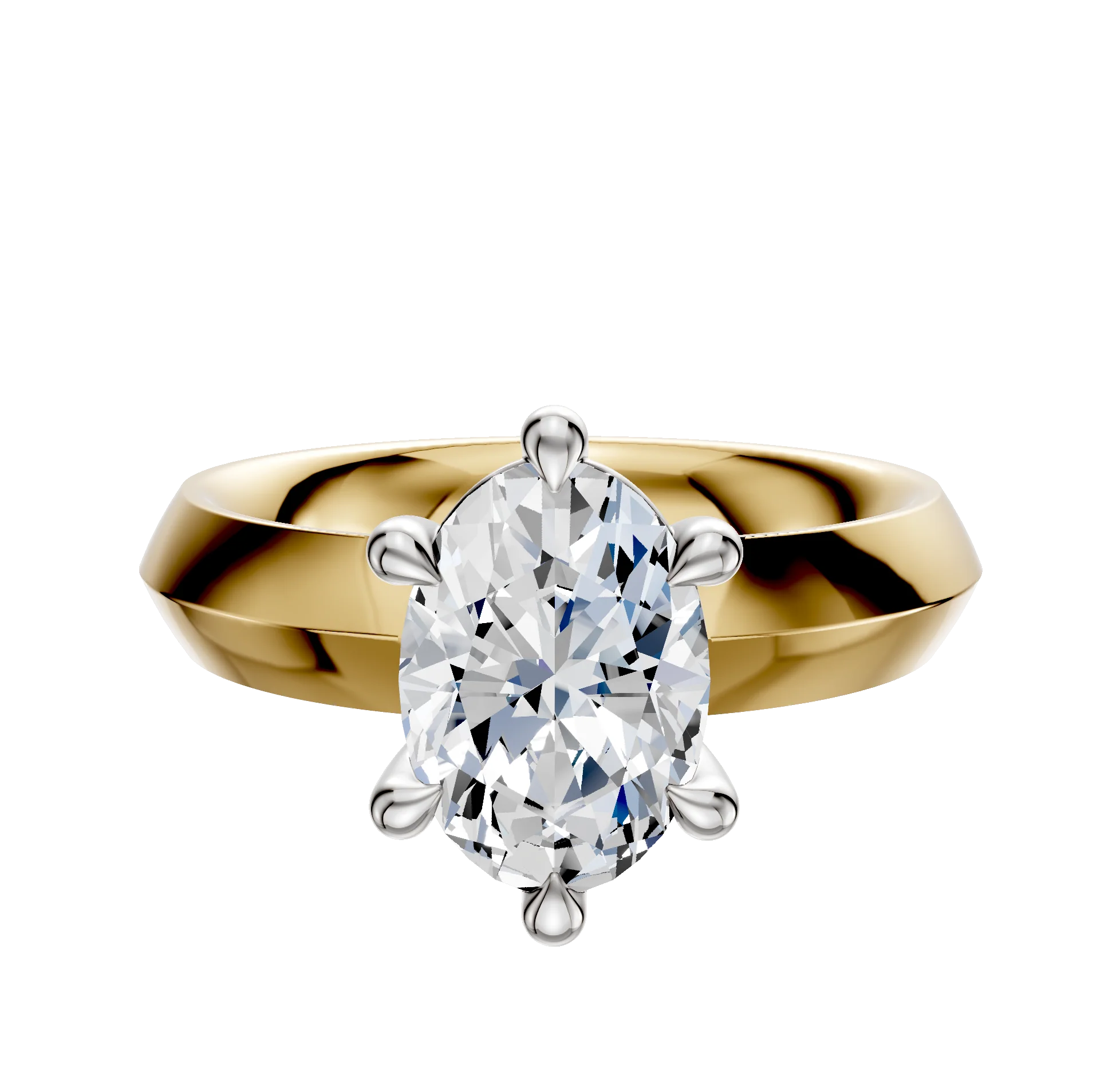 14K Two Tone 6 Prong Basket Classic Knife Edge 4.0mm Engagement Ring