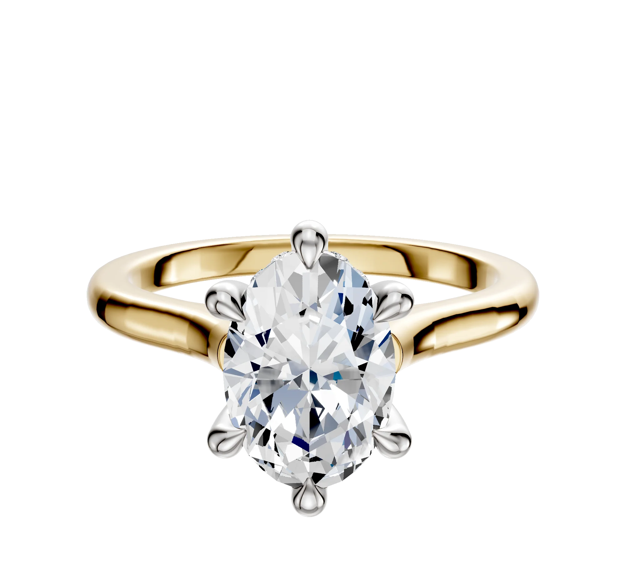 14K Two Tone 6 Prong Hidden Halo Cathedral Dome 2.0mm Engagement Ring