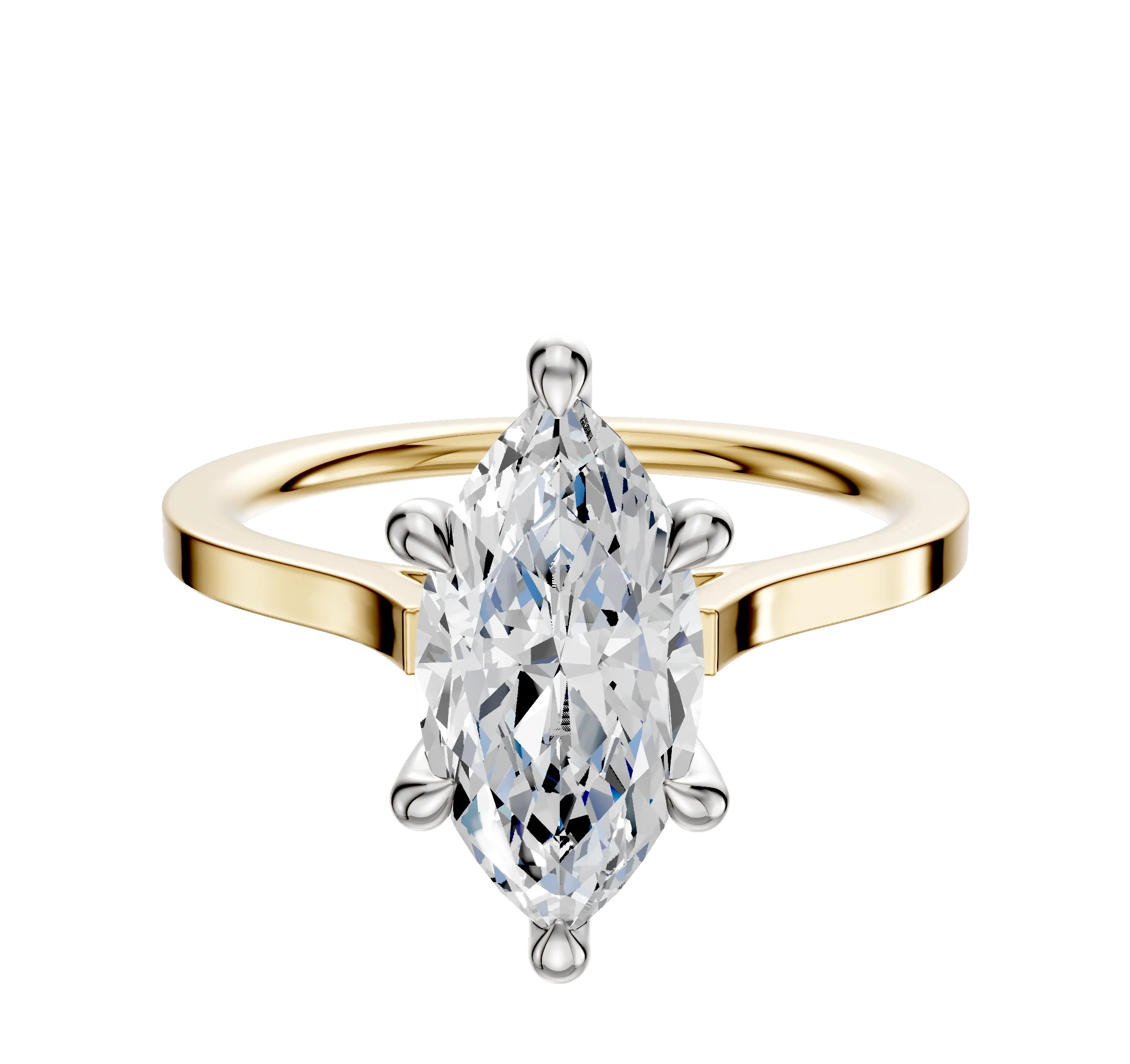14K Two Tone 6 Prong Hidden Halo Cathedral Flat 1.5mm Engagement Ring