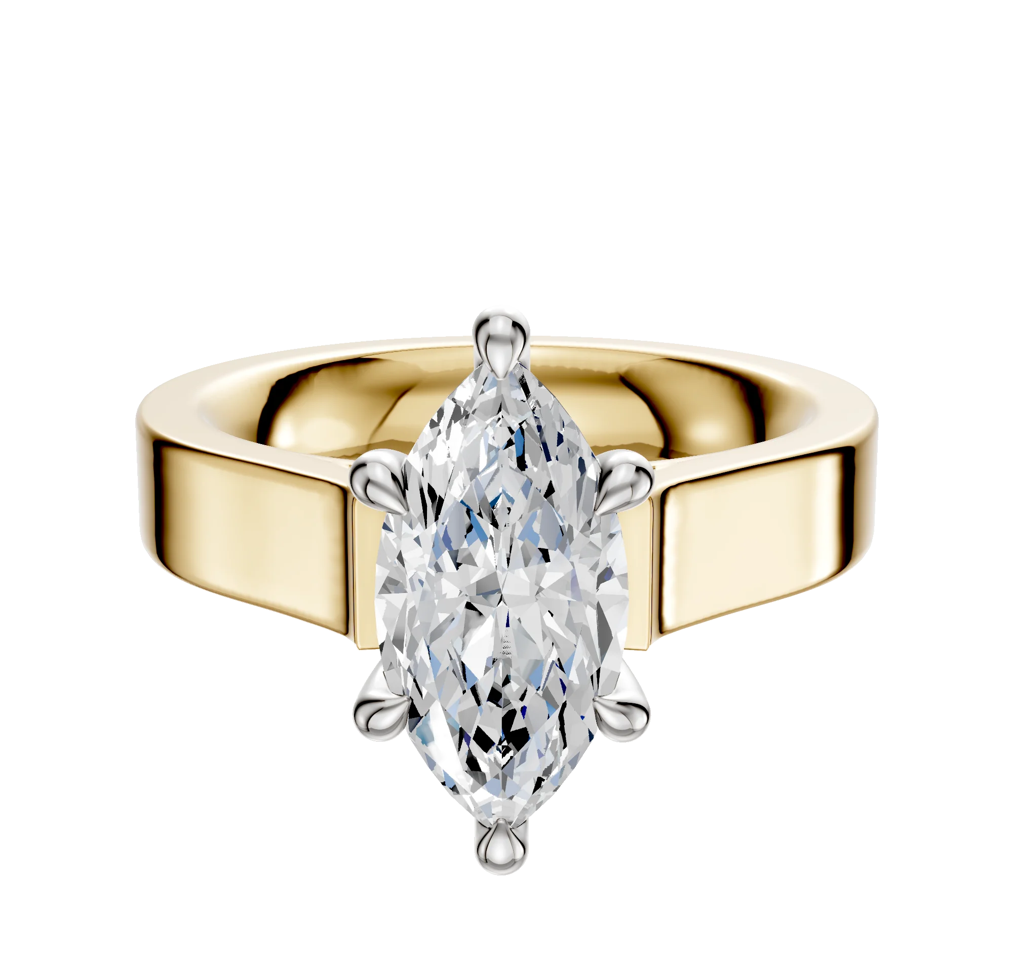 14K Two Tone 6 Prong Hidden Halo Cathedral Flat 4.0mm Engagement Ring