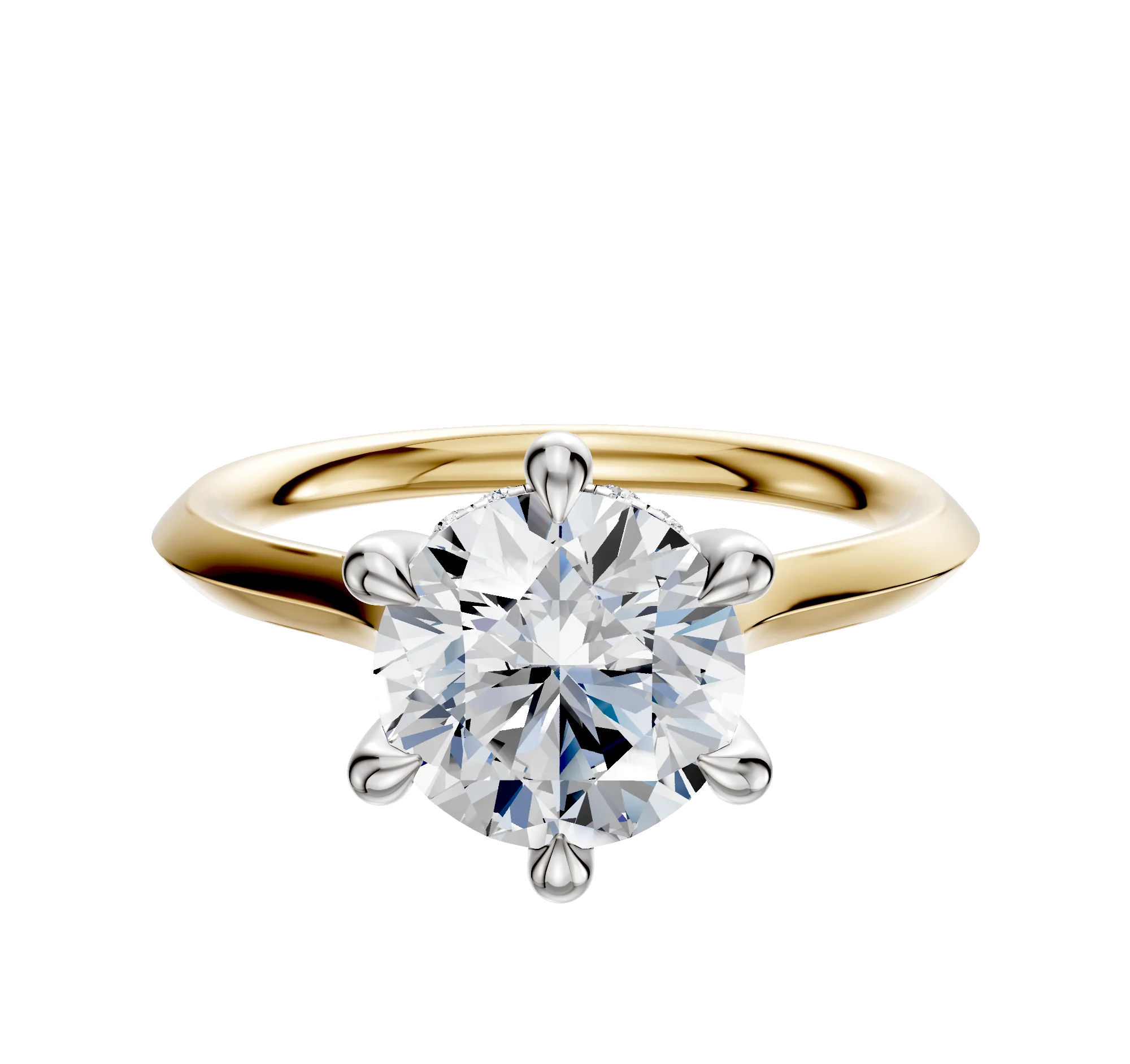 14K Two Tone 6 Prong Hidden Halo Cathedral Knife Edge 2.0mm Engagement Ring