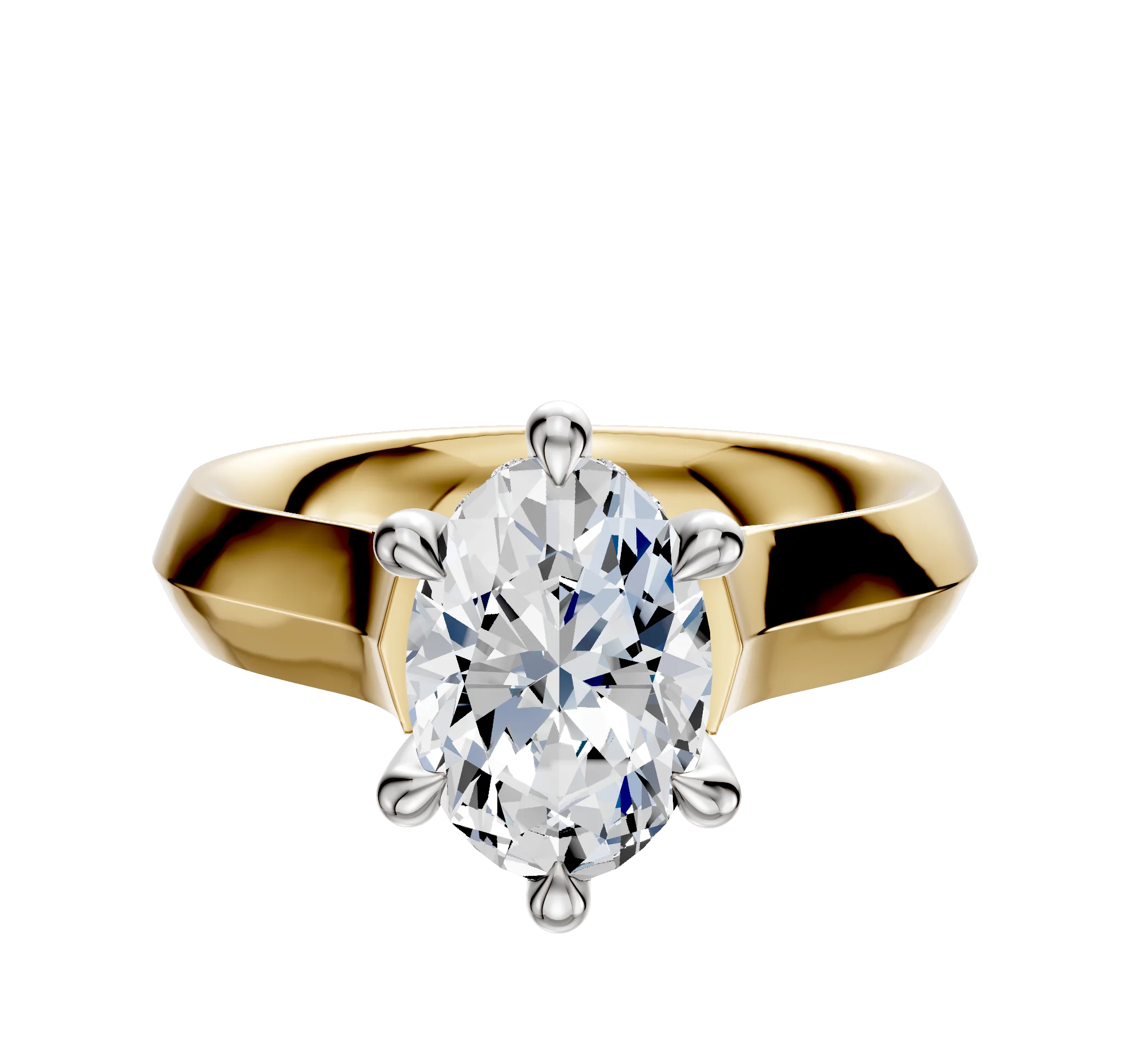 14K Two Tone 6 Prong Hidden Halo Cathedral Knife Edge 4.0mm Engagement Ring