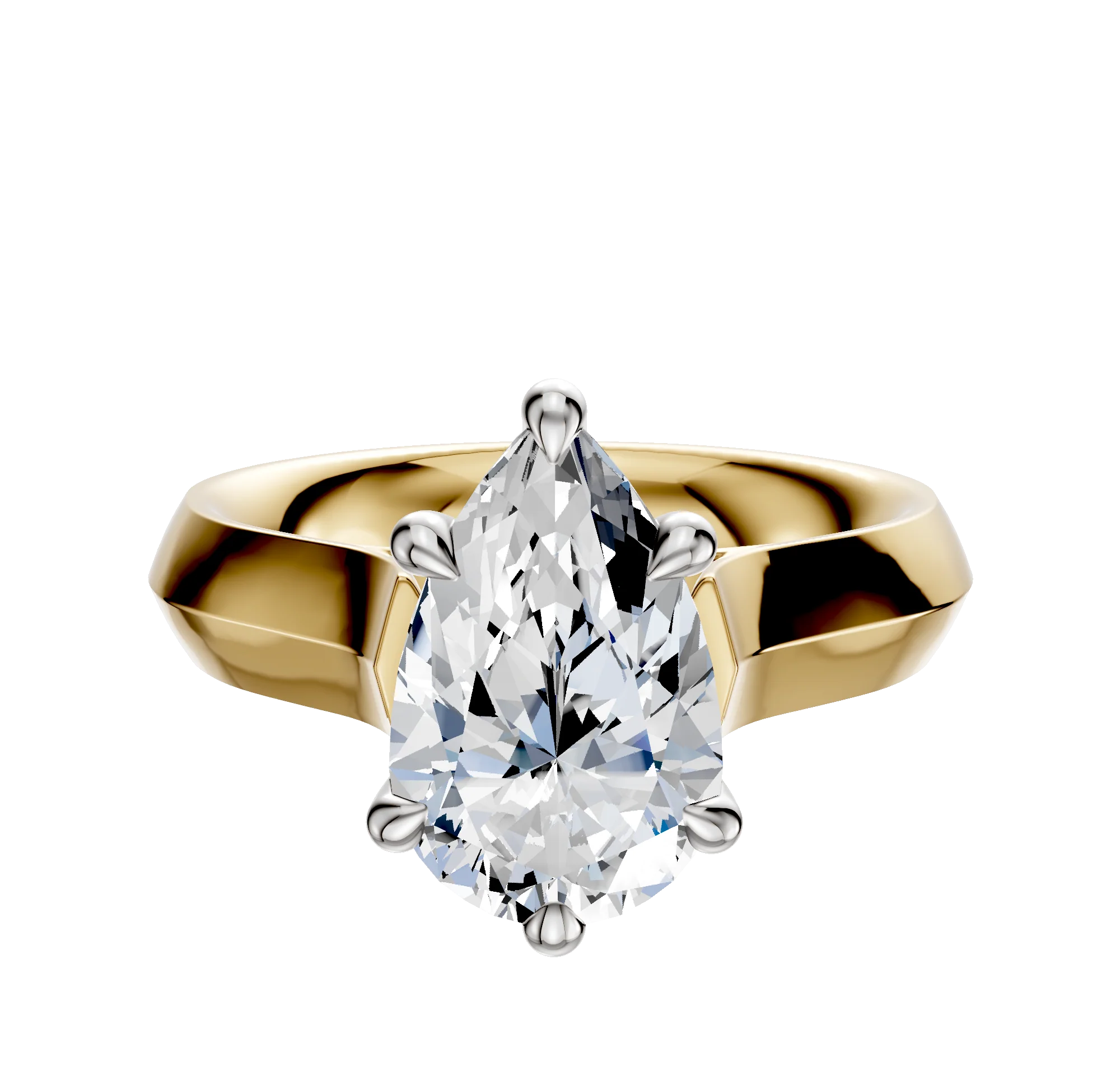 14K Two Tone 6 Prong Hidden Halo Cathedral Knife Edge 4.0mm Engagement Ring