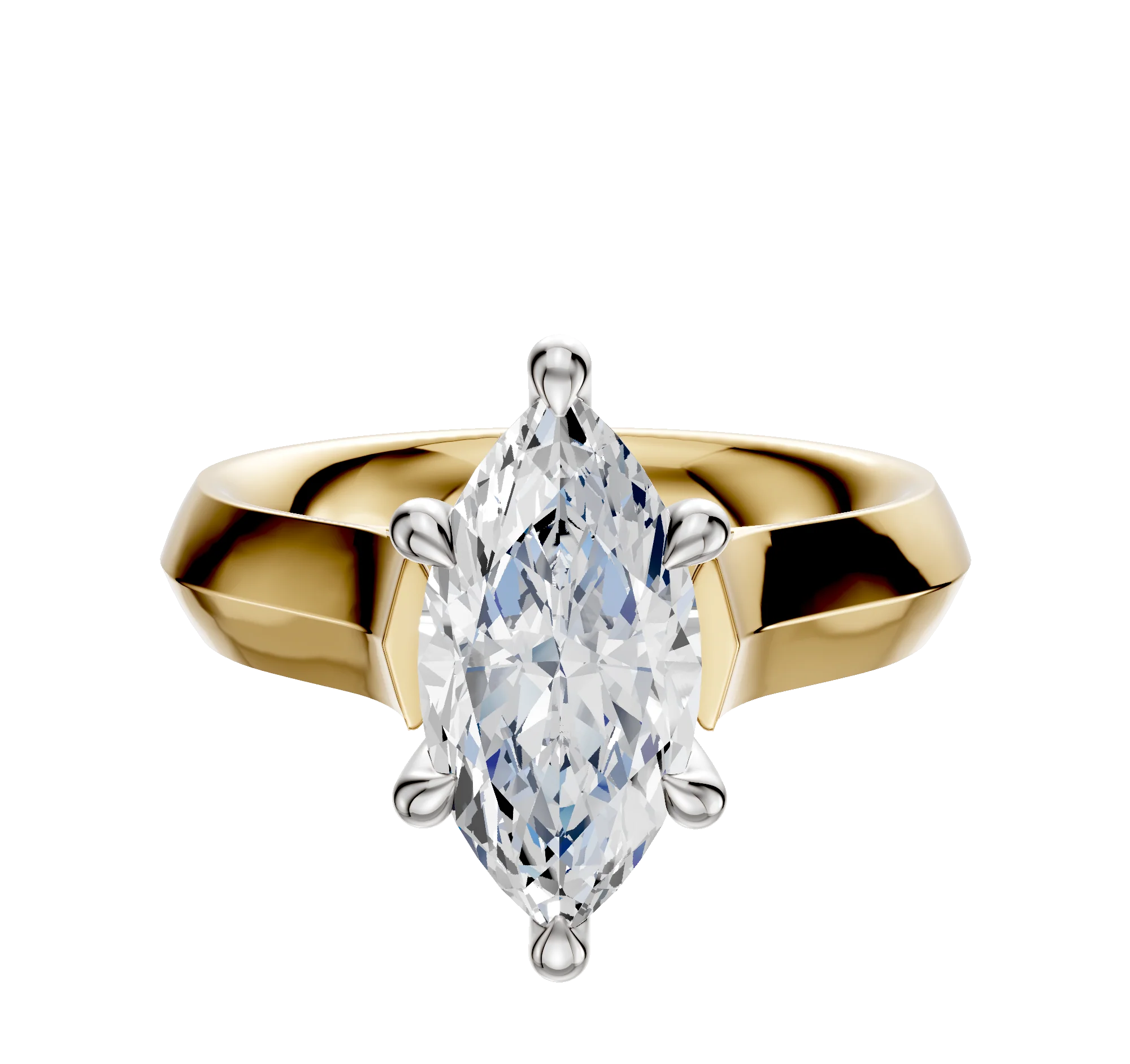 14K Two Tone 6 Prong Hidden Halo Cathedral Knife Edge 4.0mm Engagement Ring