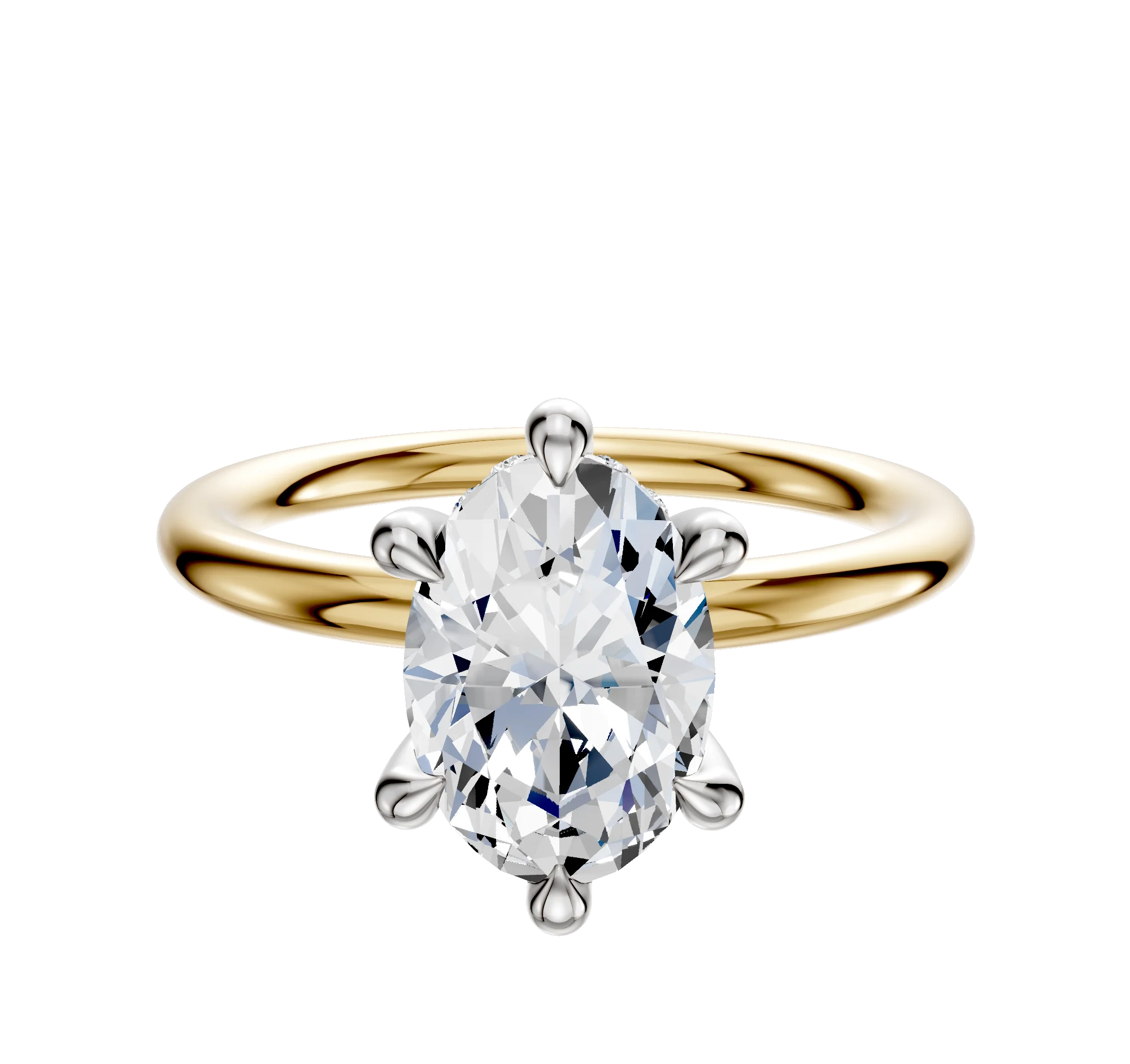 14K Two Tone 6 Prong Hidden Halo Classic Dome 2.0mm Engagement Ring