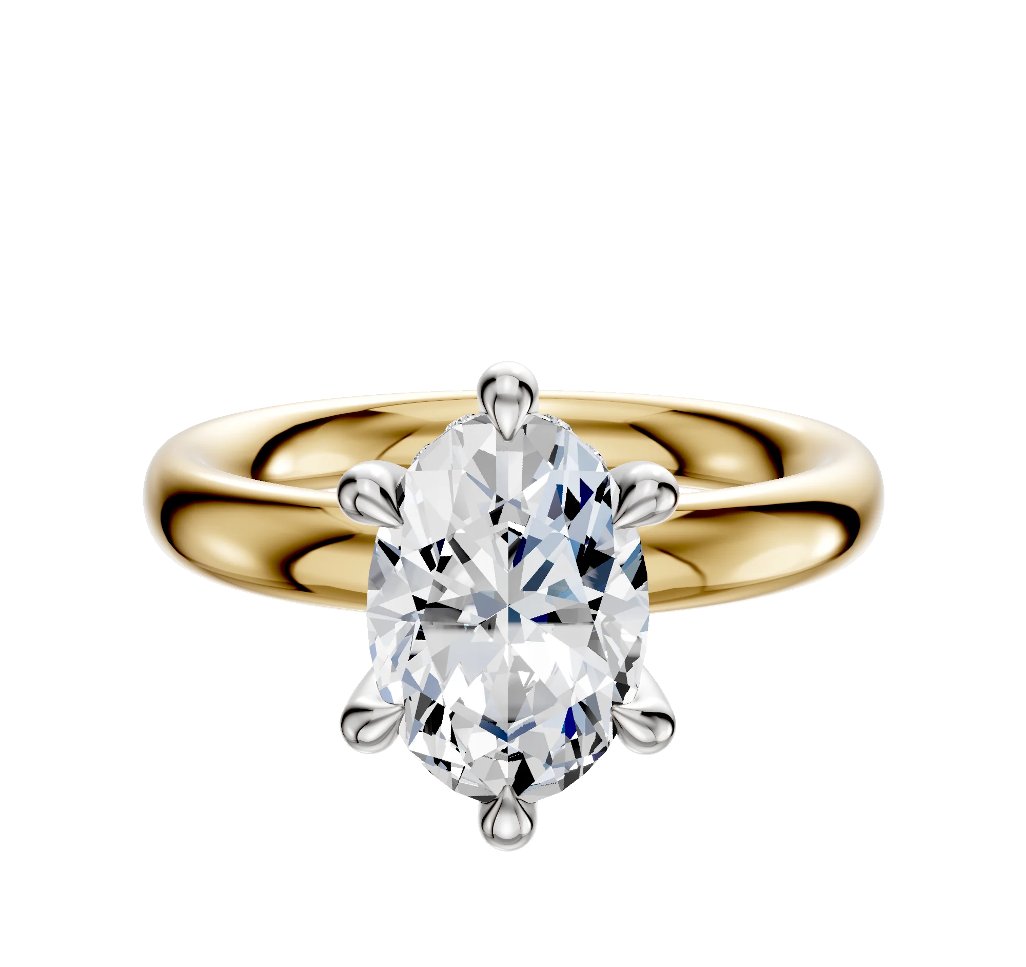 14K Two Tone 6 Prong Hidden Halo Classic Dome 3.0mm Engagement Ring