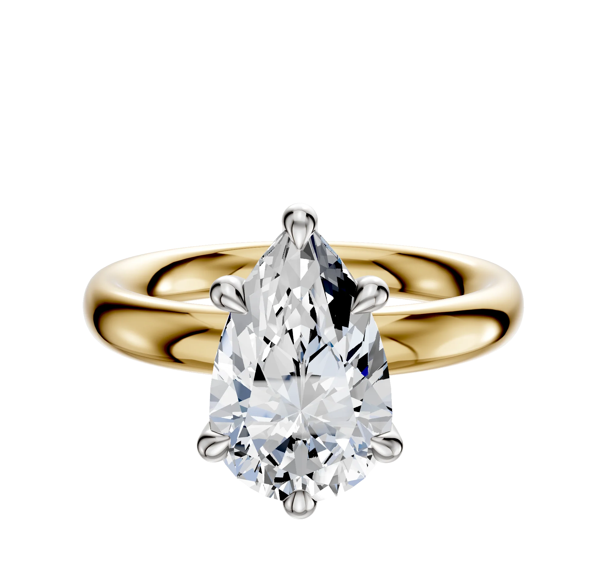 14K Two Tone 6 Prong Hidden Halo Classic Dome 3.0mm Engagement Ring