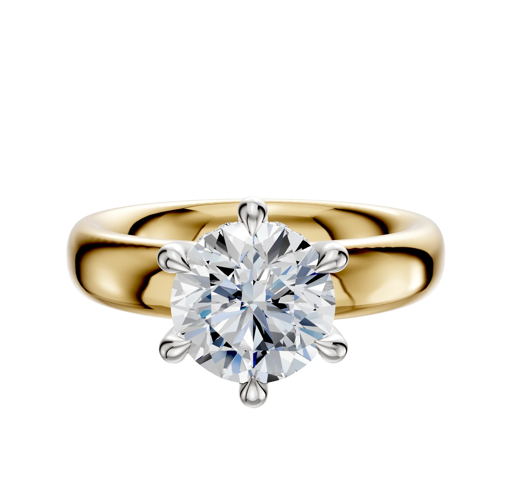 14K Two Tone 6 Prong Hidden Halo Classic Dome 4.0mm Engagement Ring