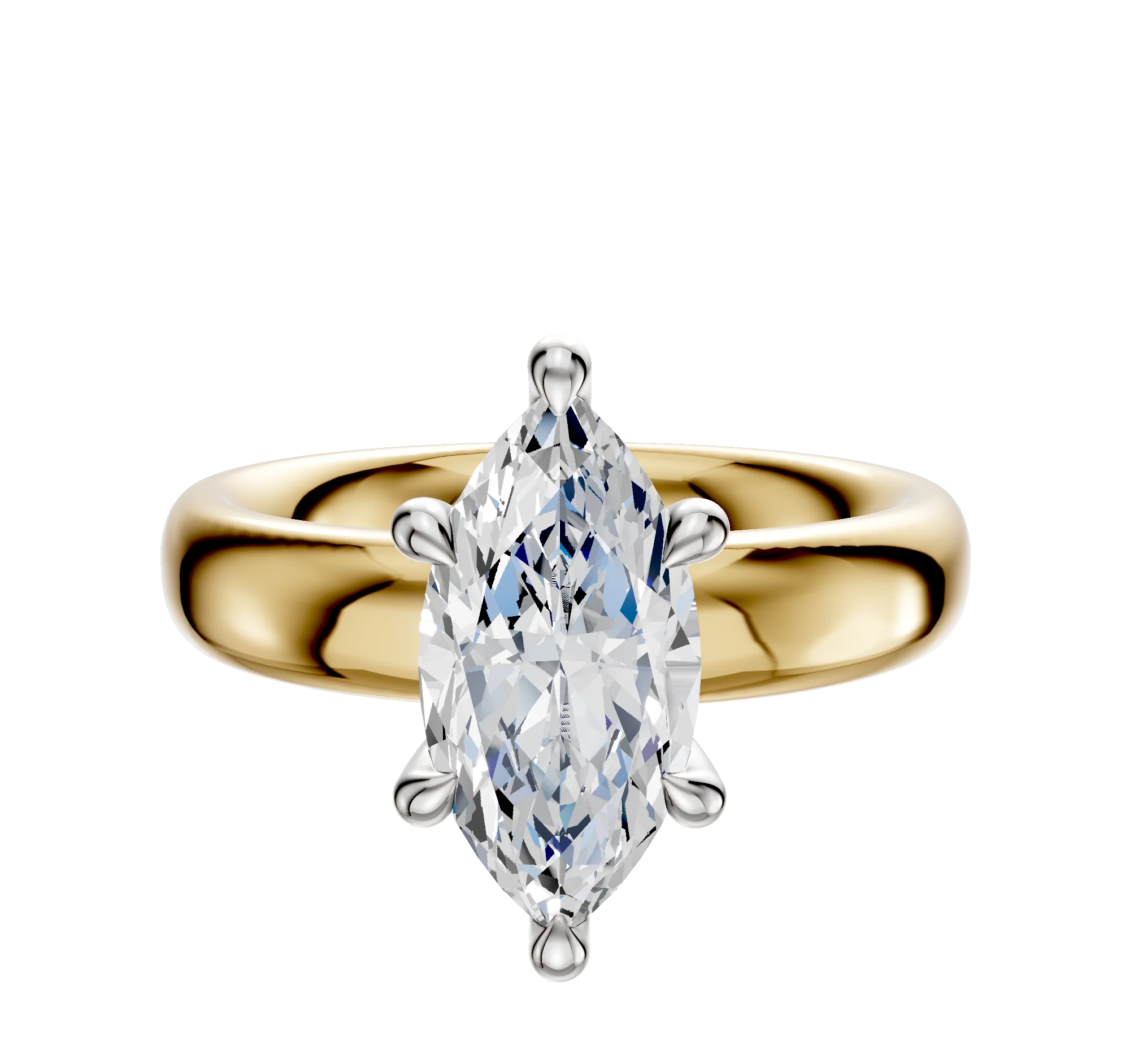 14K Two Tone 6 Prong Hidden Halo Classic Dome 4.0mm Engagement Ring