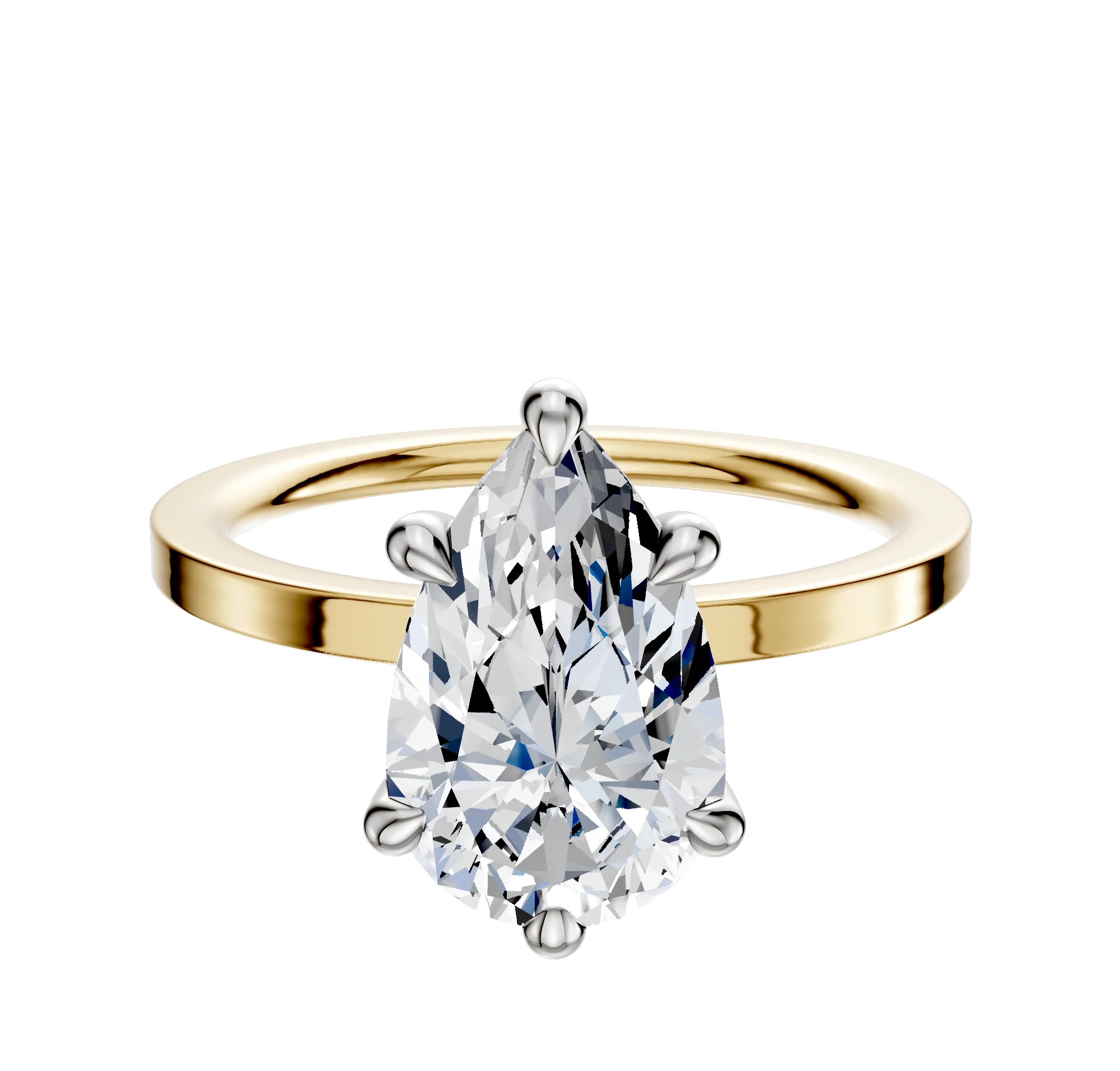 14K Two Tone 6 Prong Hidden Halo Classic Flat 1.5mm Engagement Ring