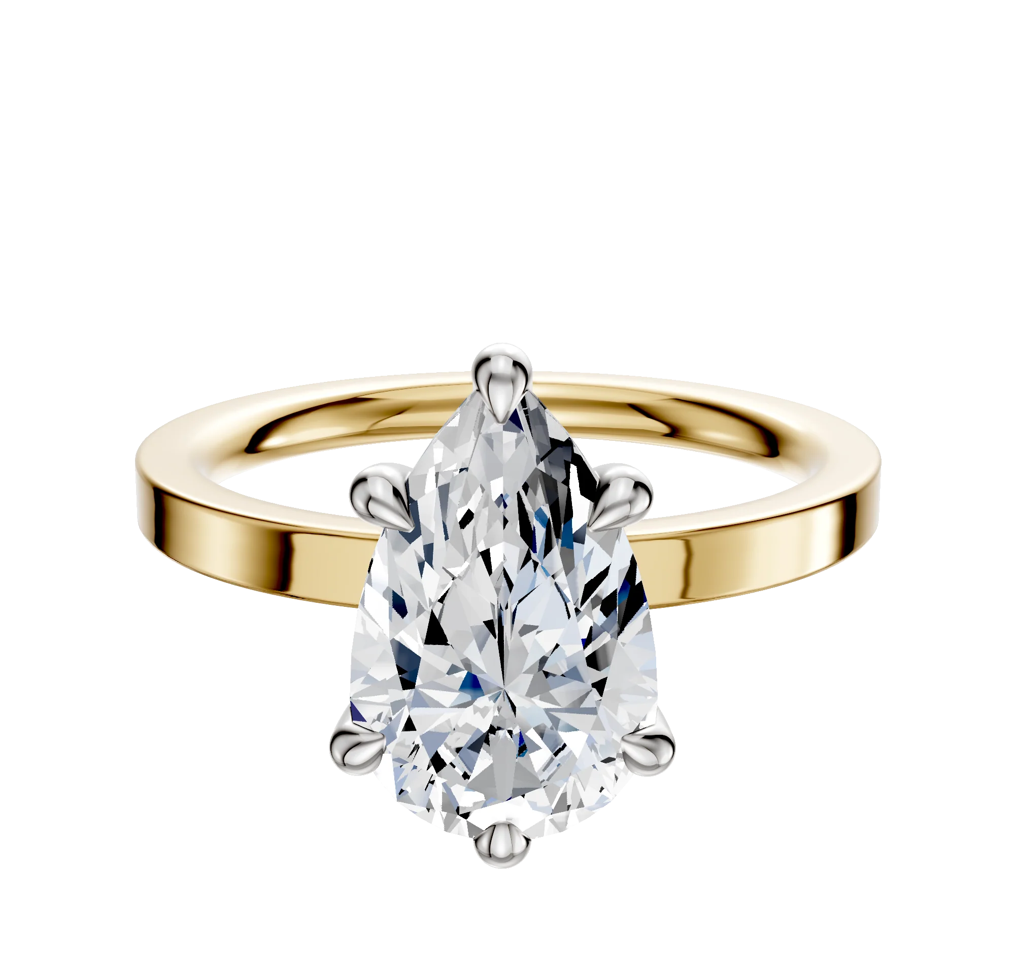 14K Two Tone 6 Prong Hidden Halo Classic Flat 2.0mm Engagement Ring