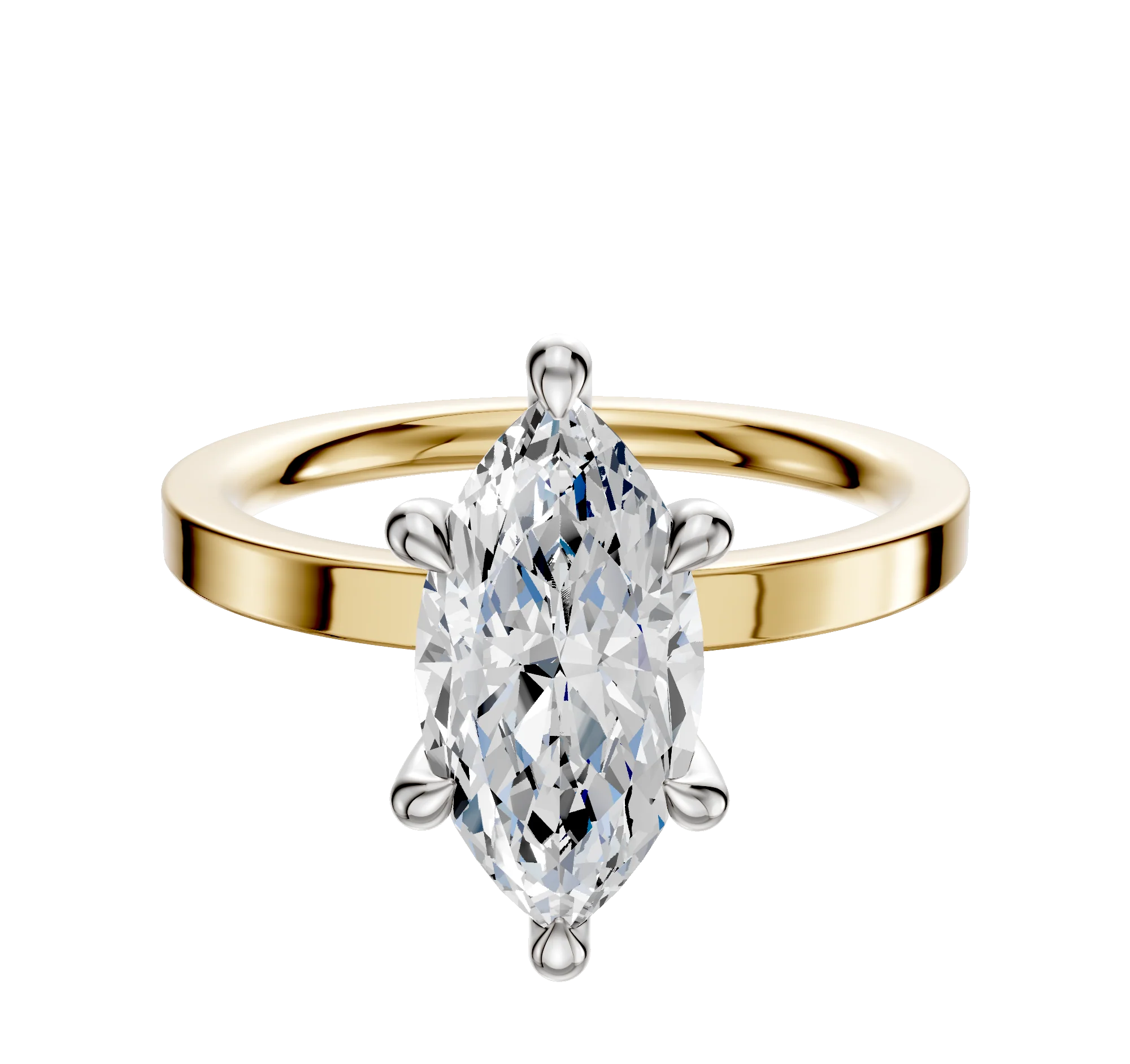 14K Two Tone 6 Prong Hidden Halo Classic Flat 2.0mm Engagement Ring