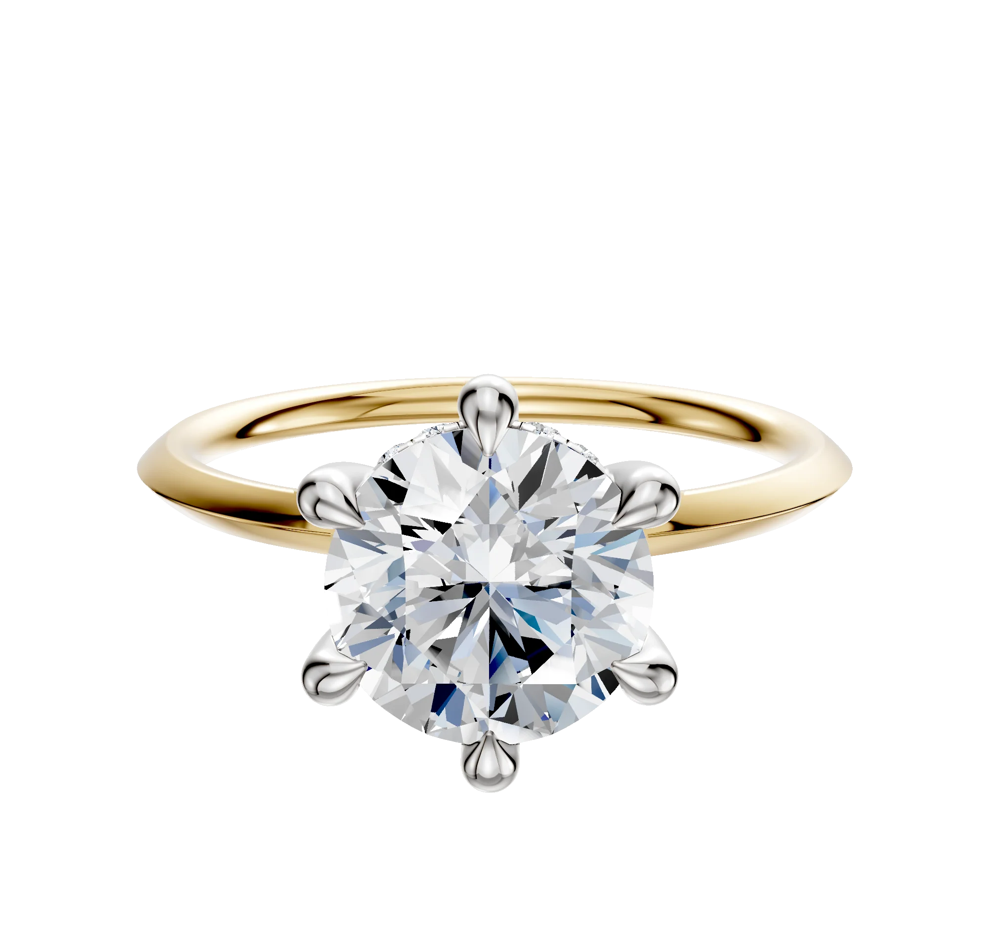 14K Two Tone 6 Prong Hidden Halo Classic Knife Edge 1.5mm Engagement Ring