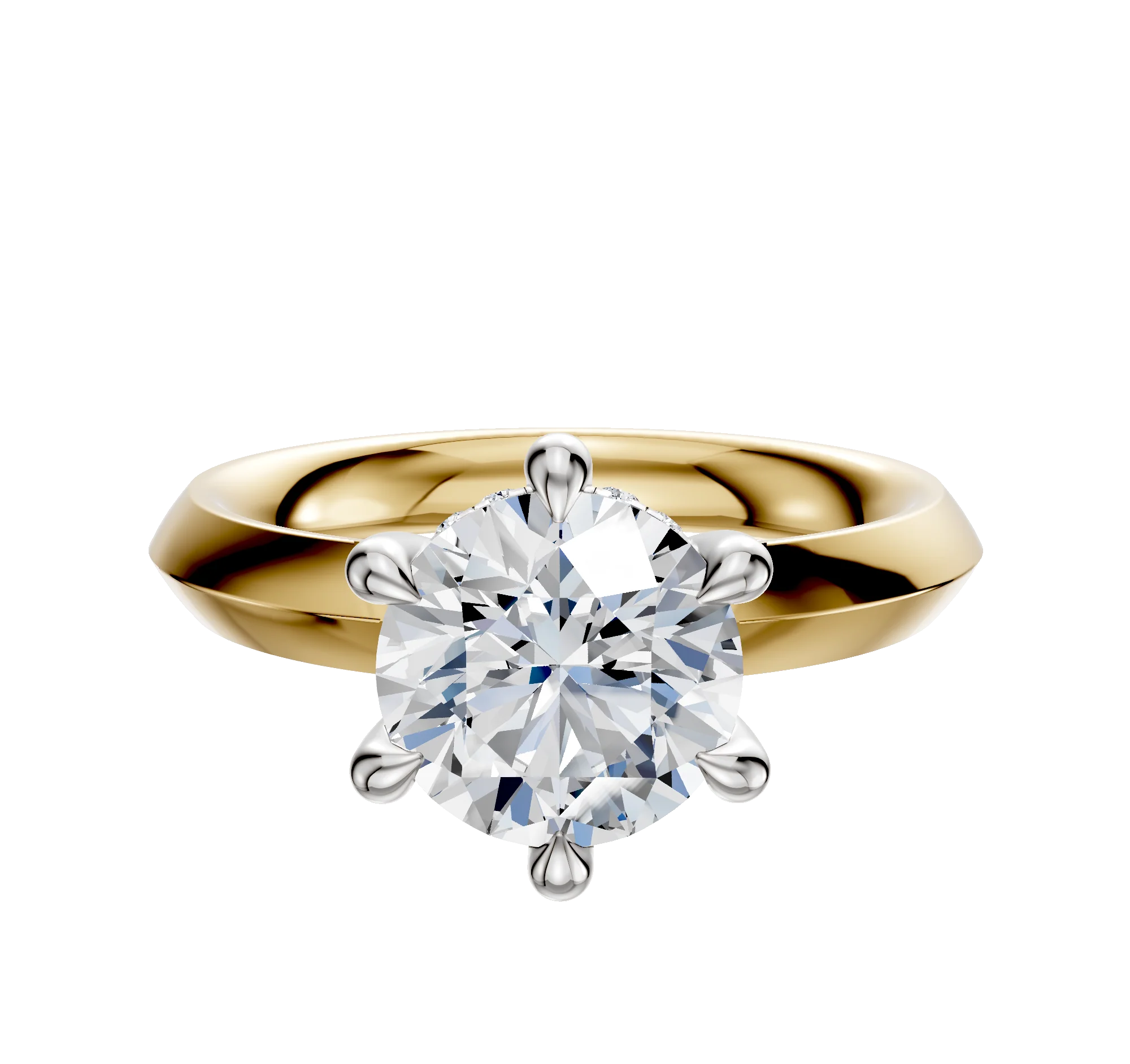14K Two Tone 6 Prong Hidden Halo Classic Knife Edge 3.0mm Engagement Ring